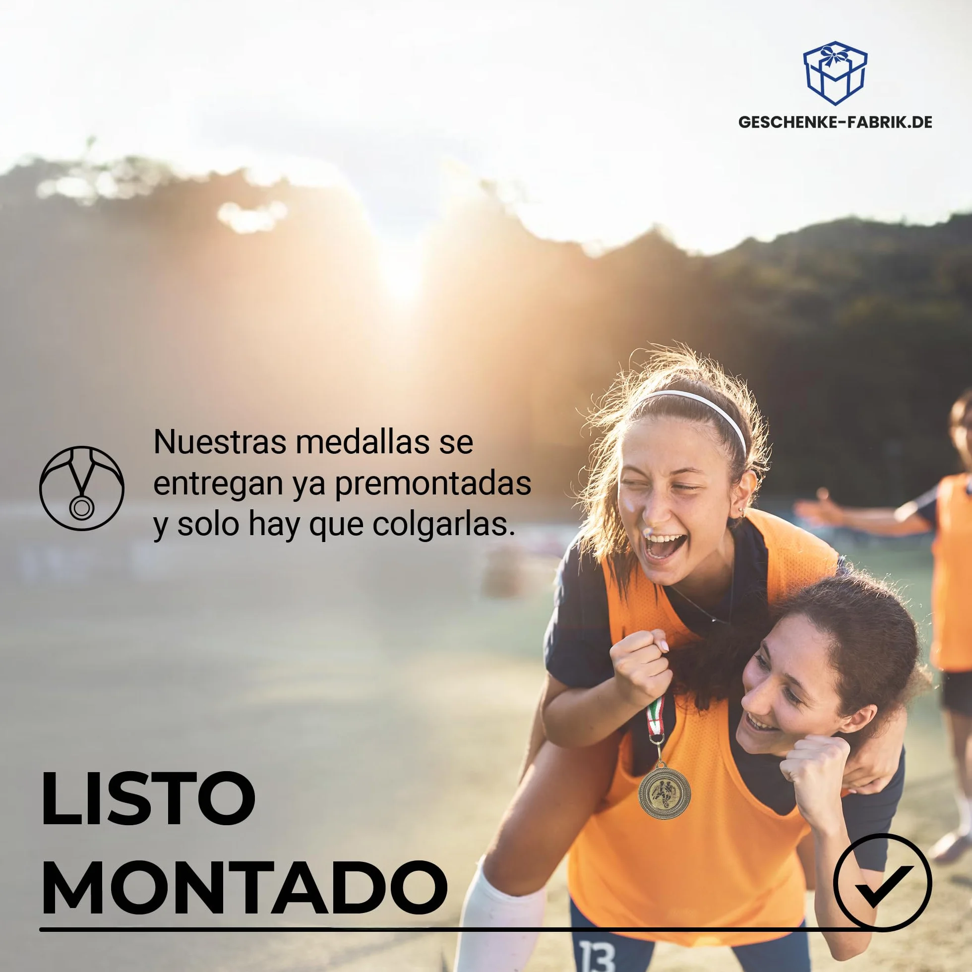 Pokal-Fabrik Juego de 10 Medallas de Fútbol Metal Dorado con Cinta Azul, Blanca y Roja