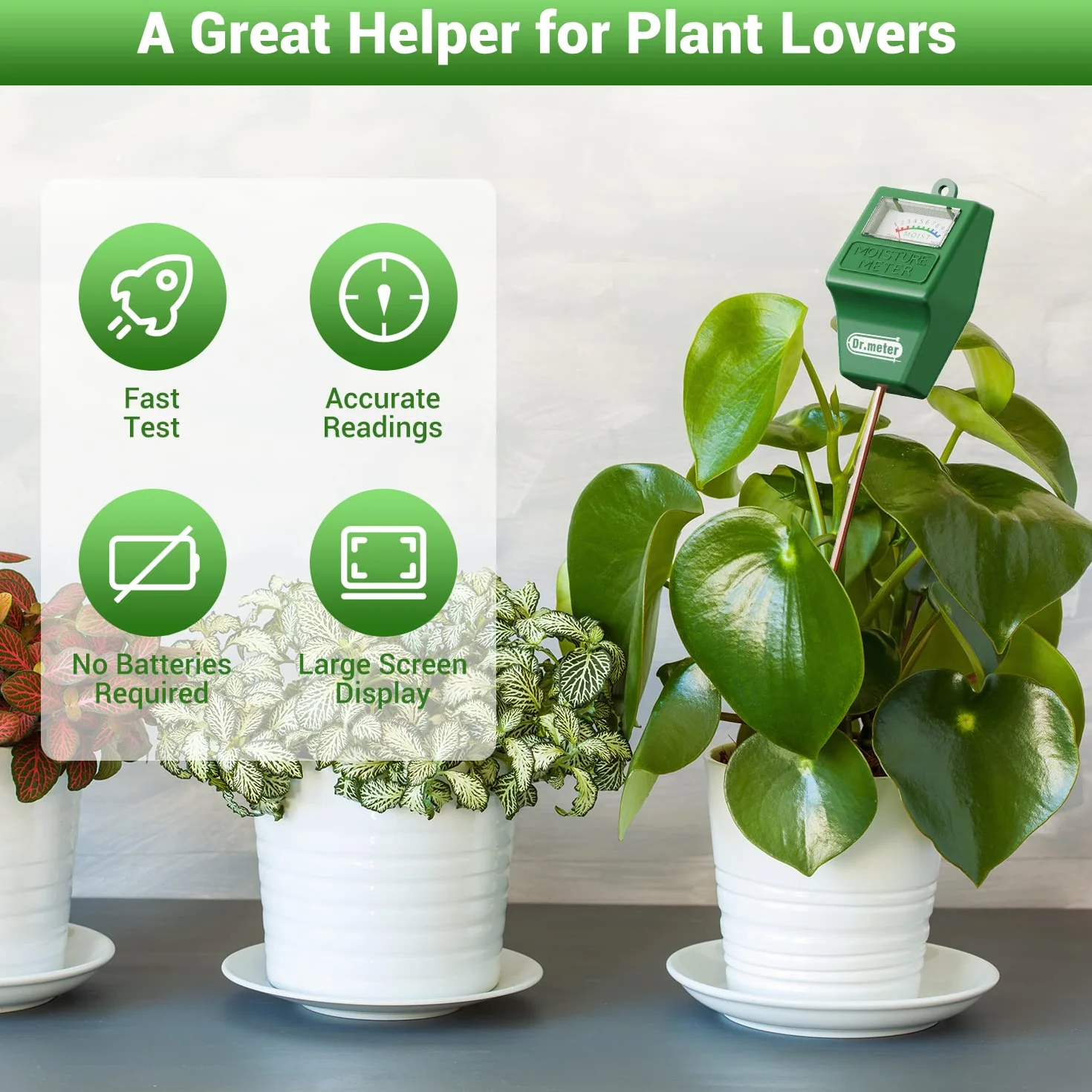 Dr.meter 27CM Medidor Humedad Plantas, Higrometro para Interior y Exterior sin Batería