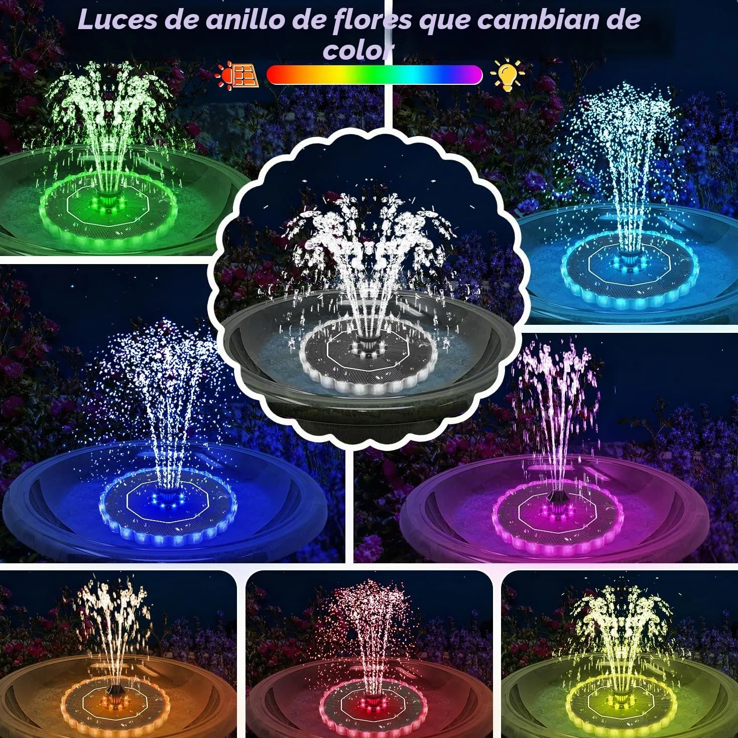 Yzert Fuente Solar LED 3.5W Vidrio Bomba de Agua 2000mAh Batería para Estanque Jardín Exterior