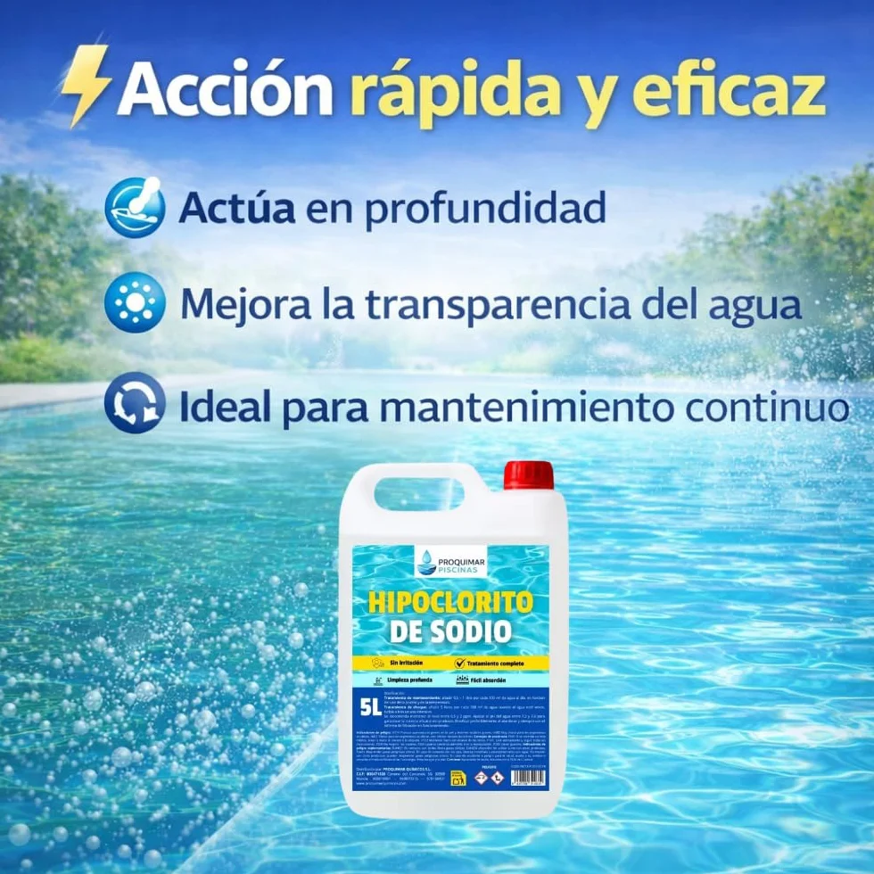 Hipoclorito de Sodio 5 litros Limpiador para Piscinas Saneamiento de Agua