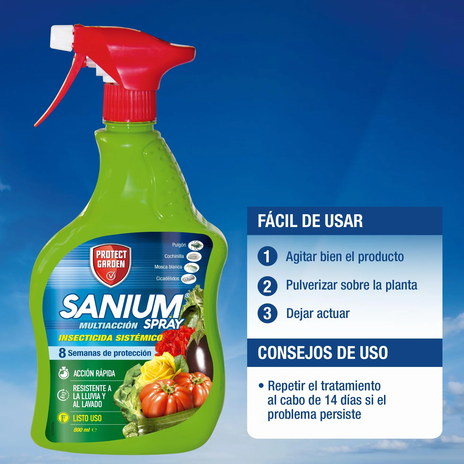 Spray Insecticida Sistémico 800 ml Protección contra Pulgones Cochinilla Mosca Blanca Cicadélidos Resistente Lluvia