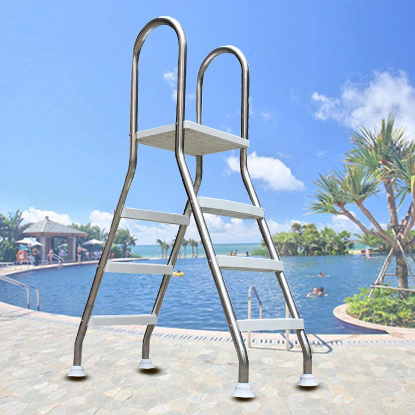 BOTOWI Escalera de Seguridad para Piscinas 304 Acero Inoxidable, 2/3/4 Peldaños, Antideslizante, Capacidad 500 Lbs