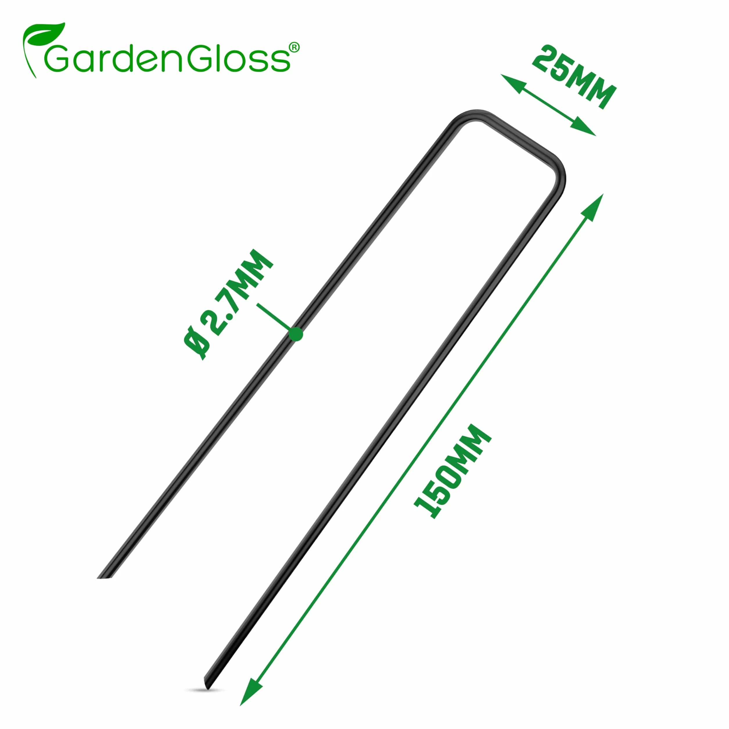 GardenGloss Grapas de Sujeción de Acero Robusto - Anclaje de Tierra para Malla Antihierbas - 150 mm x 25 mm x 2.7 mm (25 Piezas)