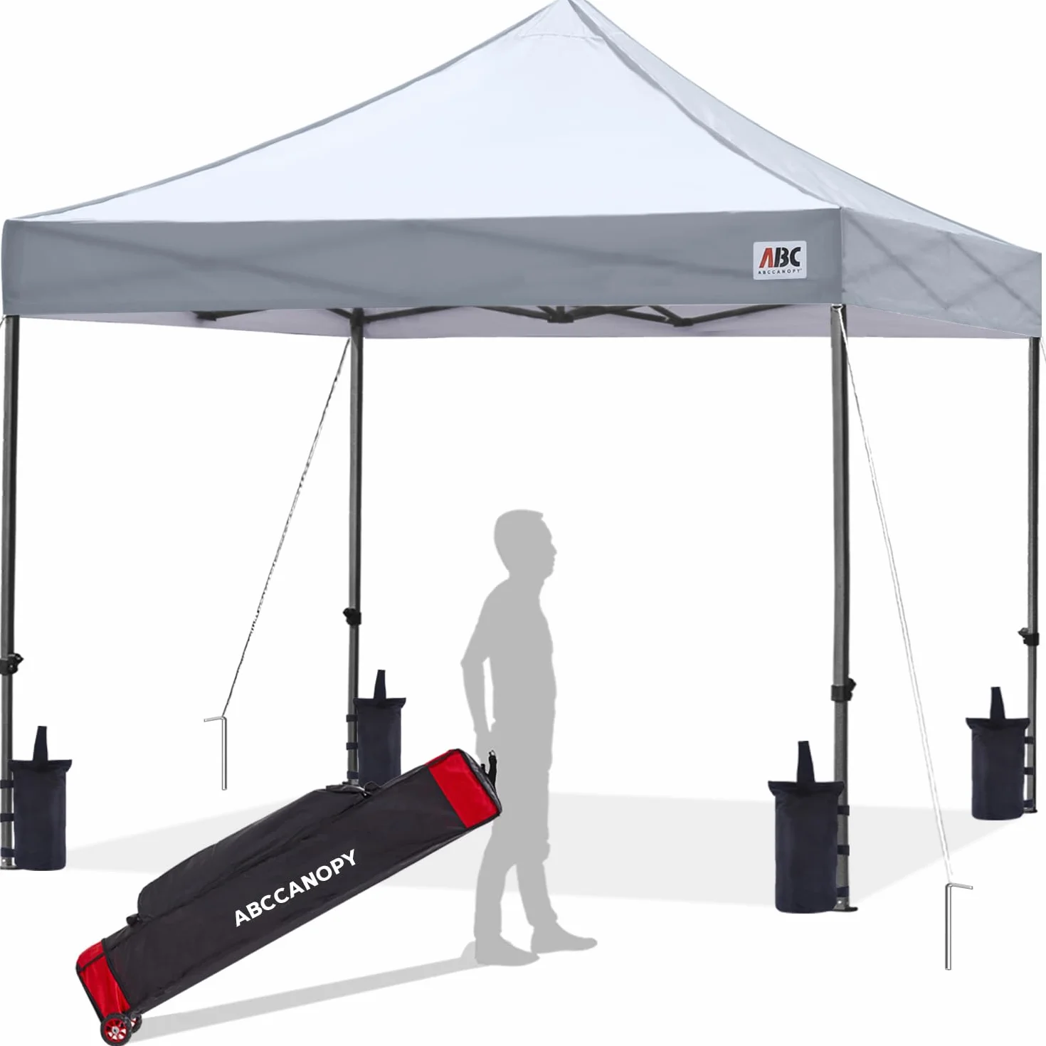 ABCCANOPY Cenador desplegable Resistente de 3 x 3 m con Bolsa de Rodillo Mejorada, 4 Bolsas de Peso, estacas y Cuerdas (Gris)