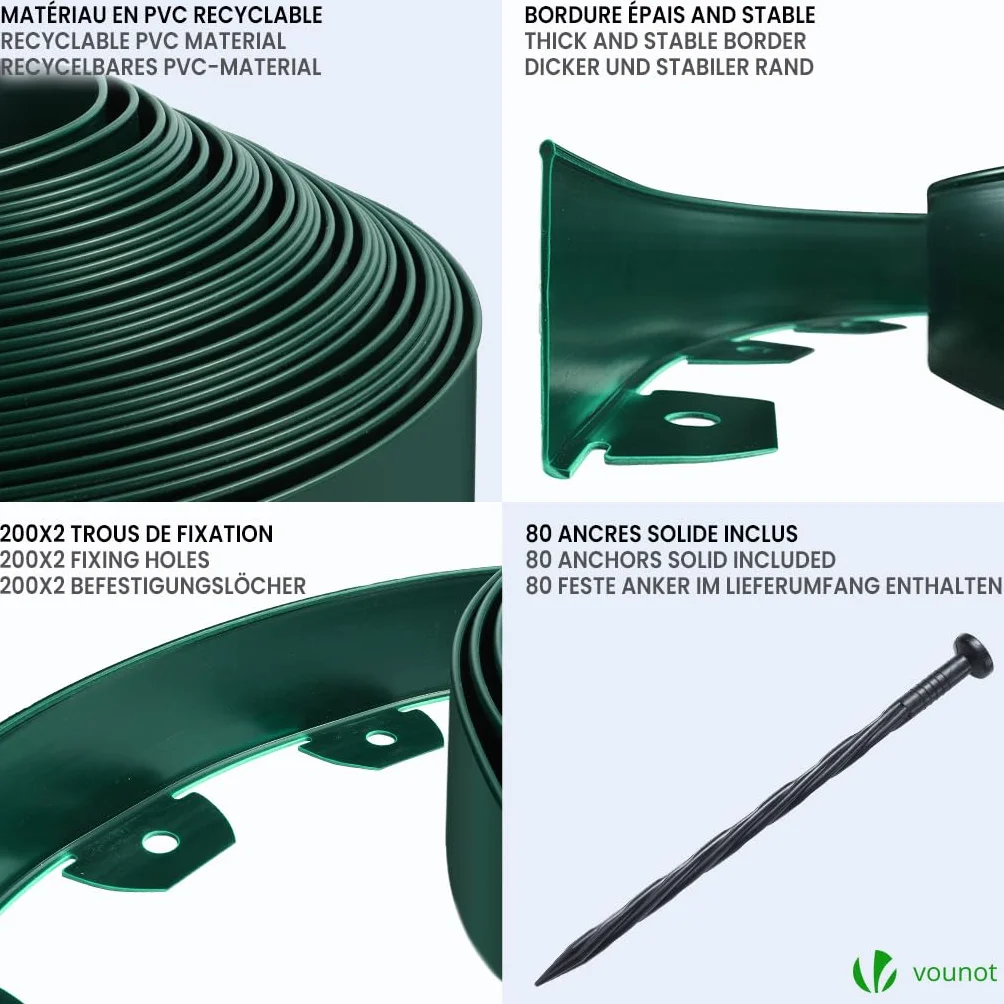 VOUNOT® Borde Jardín Flexible PVC Delimitadores Bordes 40m Altura 5cm Verde