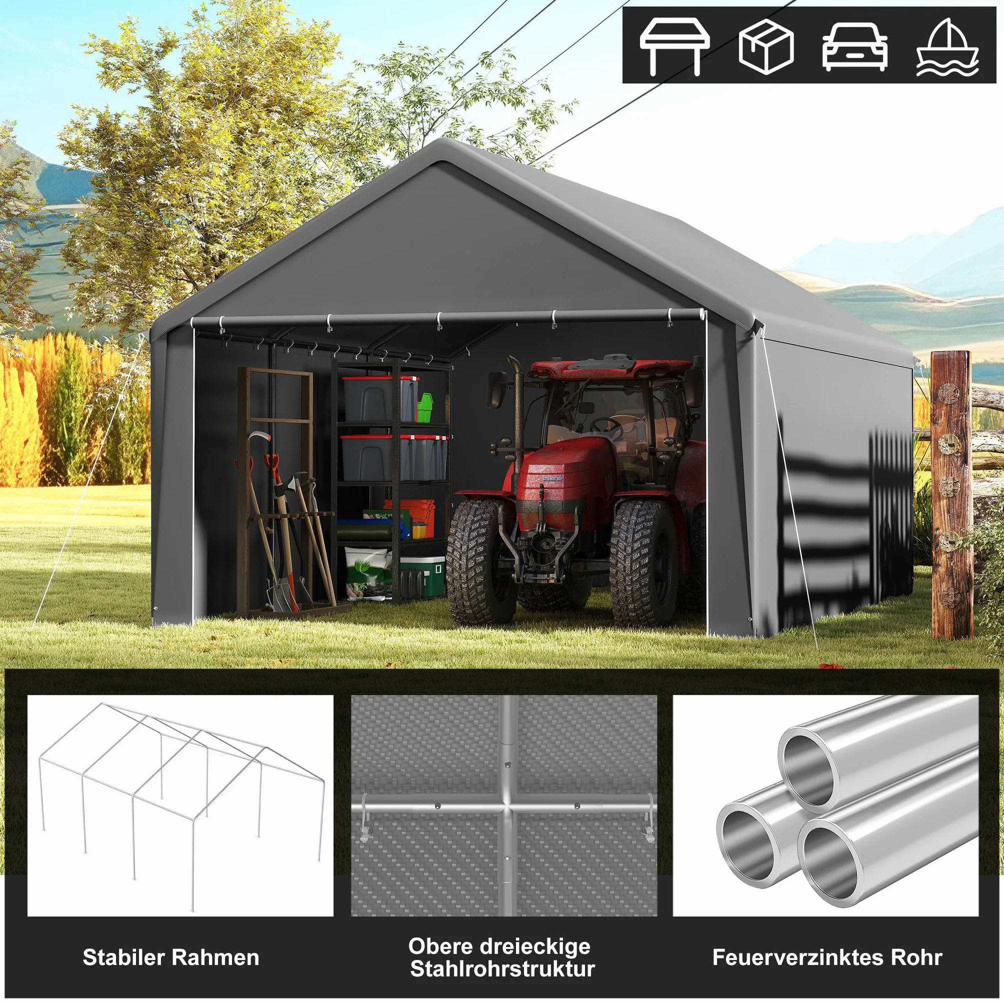 XMTECH Tienda de campaña para garaje 4x6 m resistente UV con puertas refugio para coche SUV
