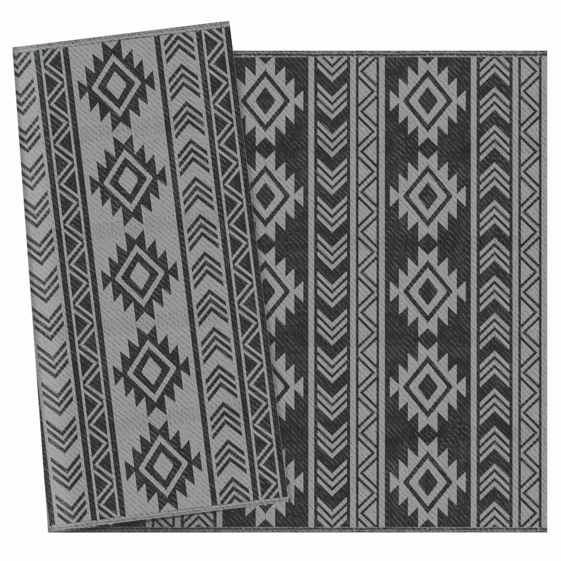 Outsunny Alfombra de Exterior 182x274 cm Reversible Impermeable Anti-UV Terraza Balcón Patio Negro Gris Claro