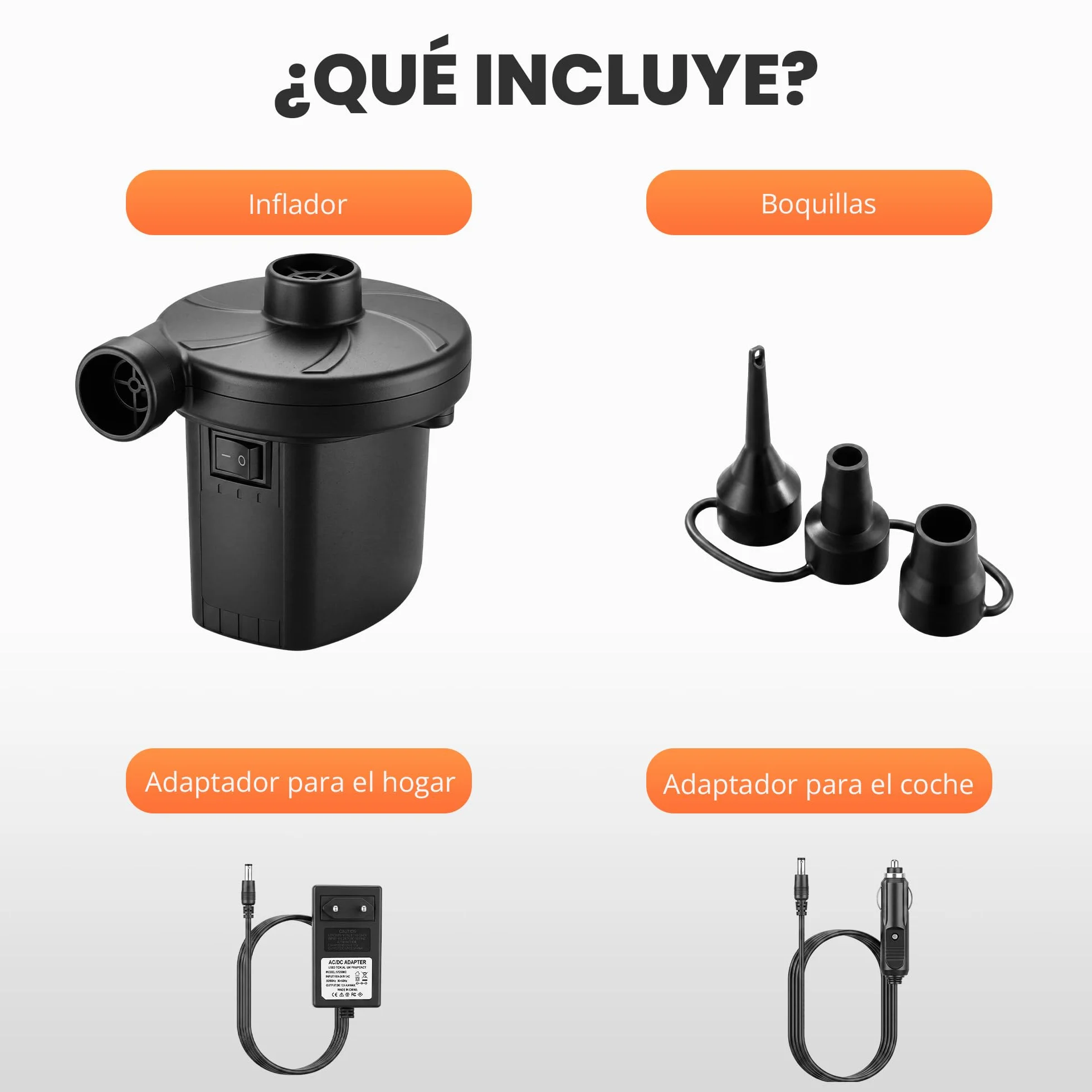 JUPPLIES Inflador Electrico 240V AC 12V DC 2 en 1 Hinchador Deshinchador Bomba de Aire Portatil