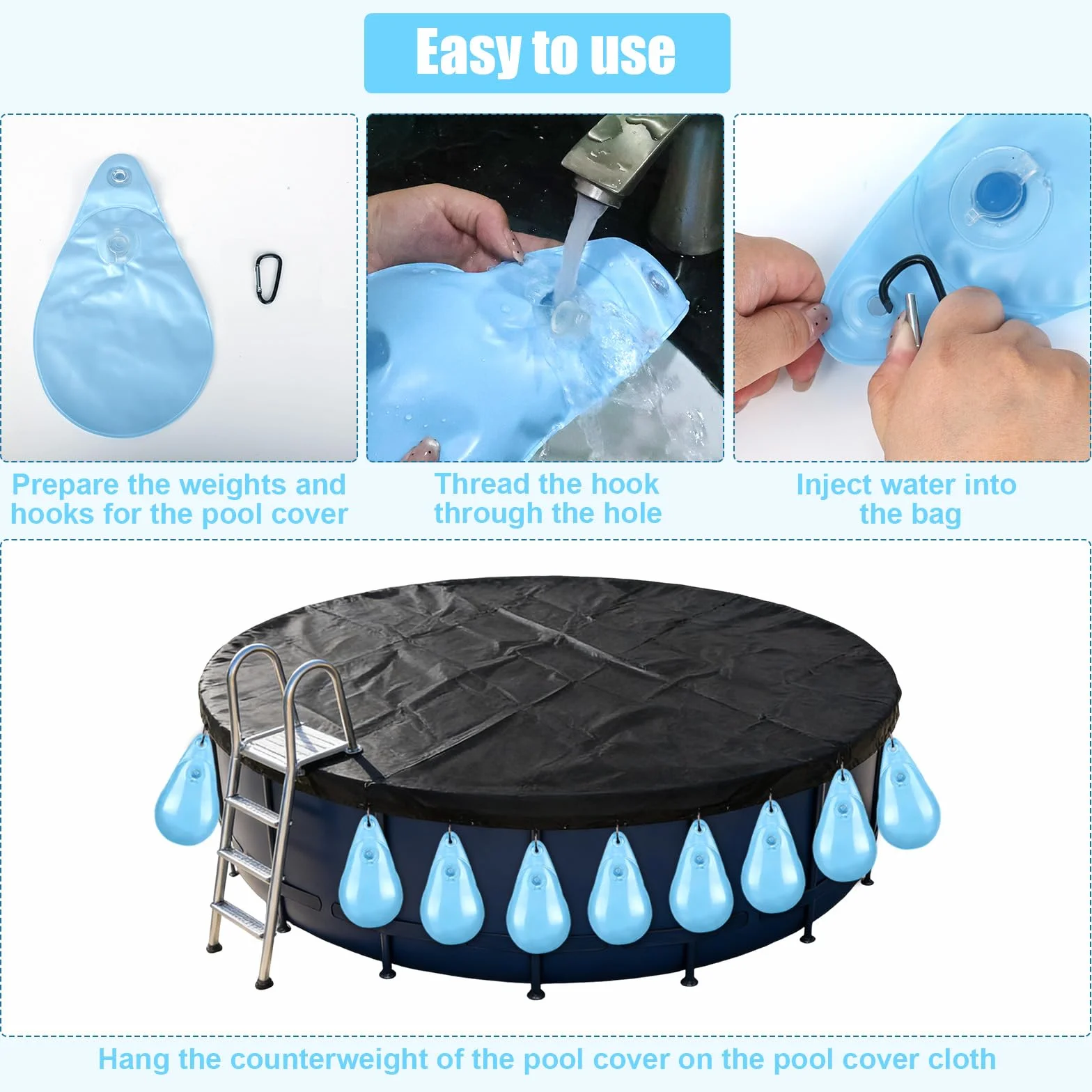 Bolsas de agua para piscina con forma de gota, bolsa de peso colgante con válvula antifugas