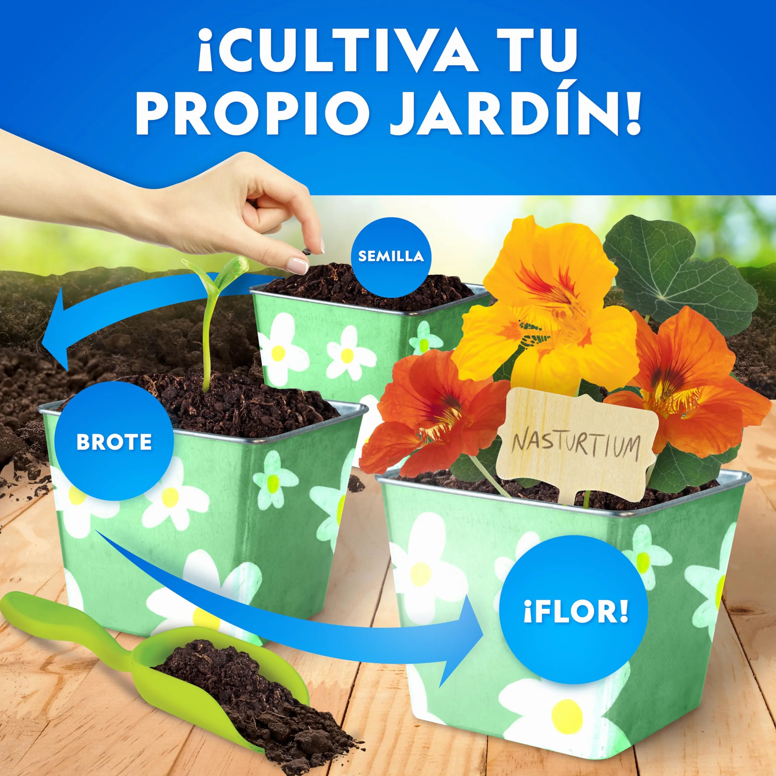 NATIONAL GEOGRAPHIC Kit de Jardinería para Niños con Macetas de Acero Inoxidable, Semillas, Pinturas y Pegatinas