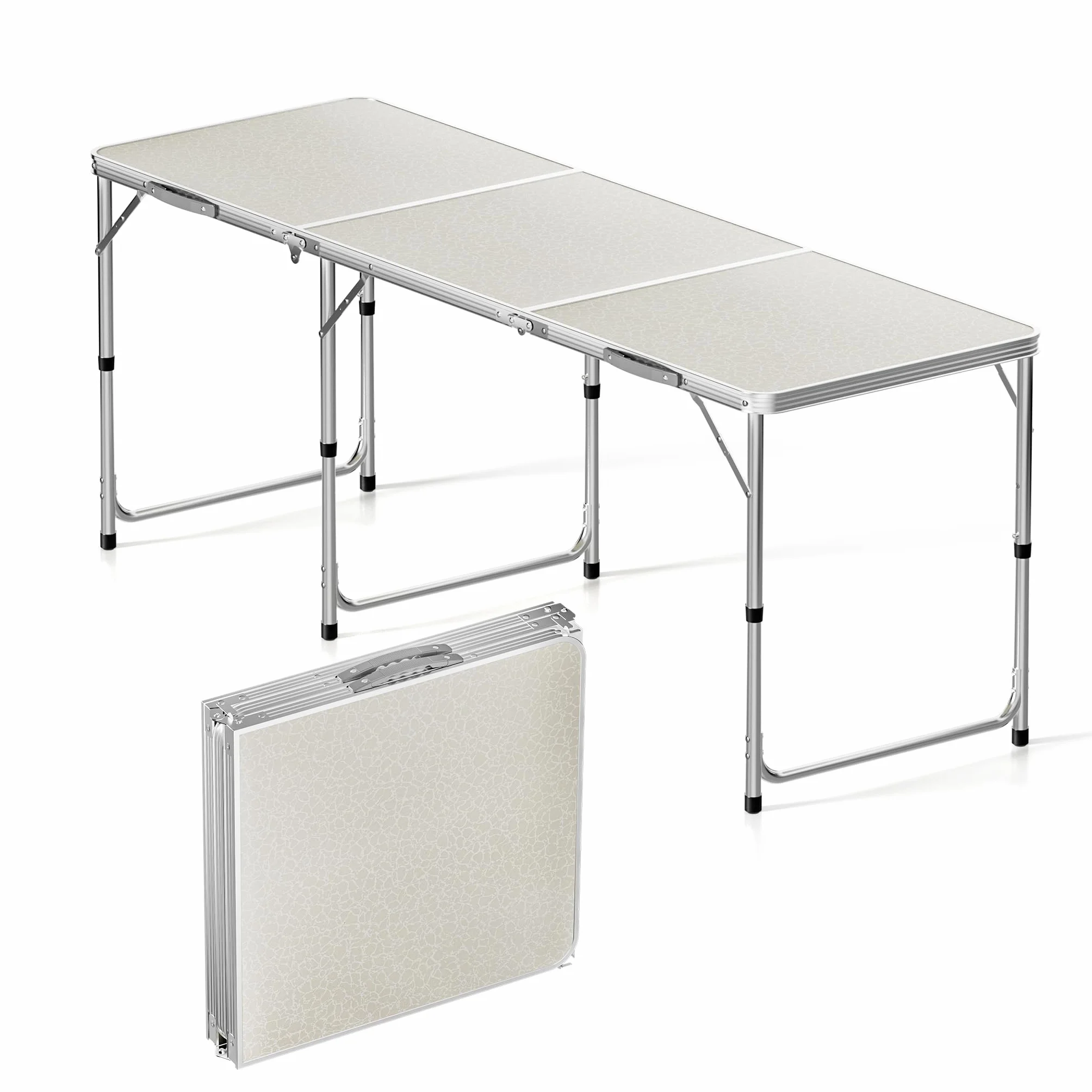 Mesa de Camping Plegable 180x60x70cm Ajustable en Altura 55/62/70cm portátil Multifuncional