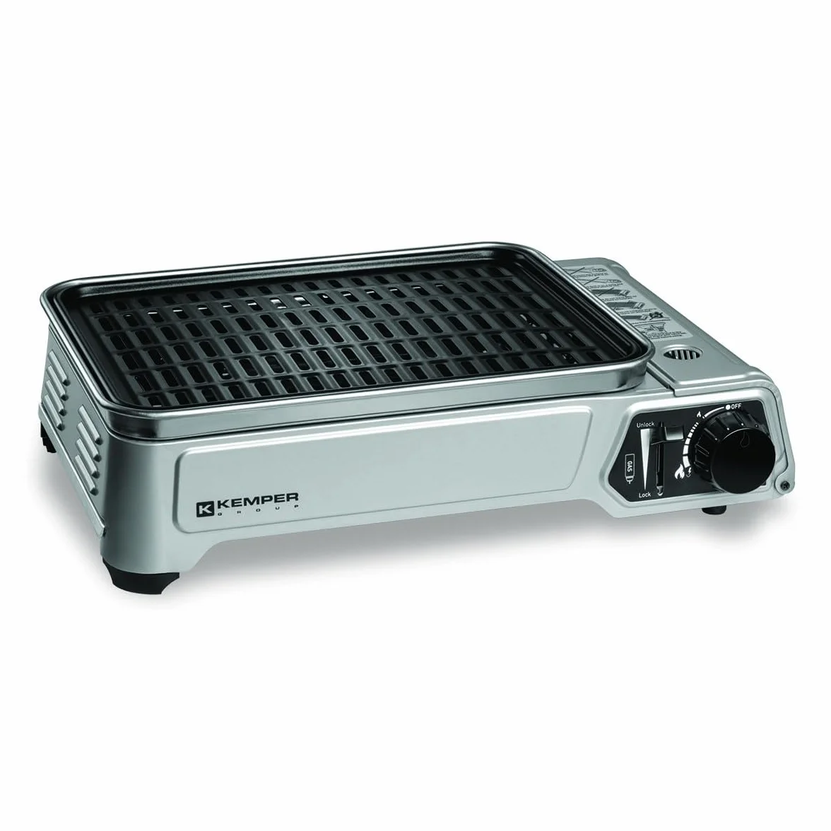 Kemper - Barbacoa de gas portátil de 1,9 kW con placa antiadherente Compacta para mesas de balcones, terrazas, camping