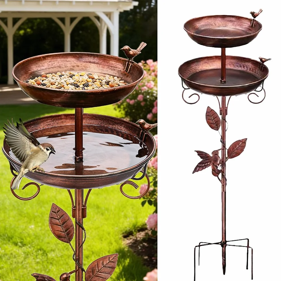 Comedero y Bebedero para Pájaros Exterior 117CM Metálico Pie Decoración Retro