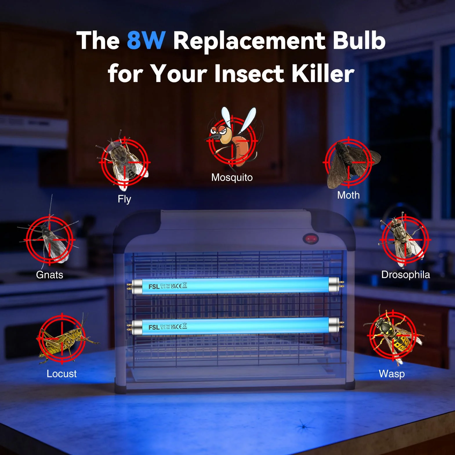 Tubo de recambio BL T5 F8W 12 pulg. Bombilla UV 365 nm para matamoscas eléctrico