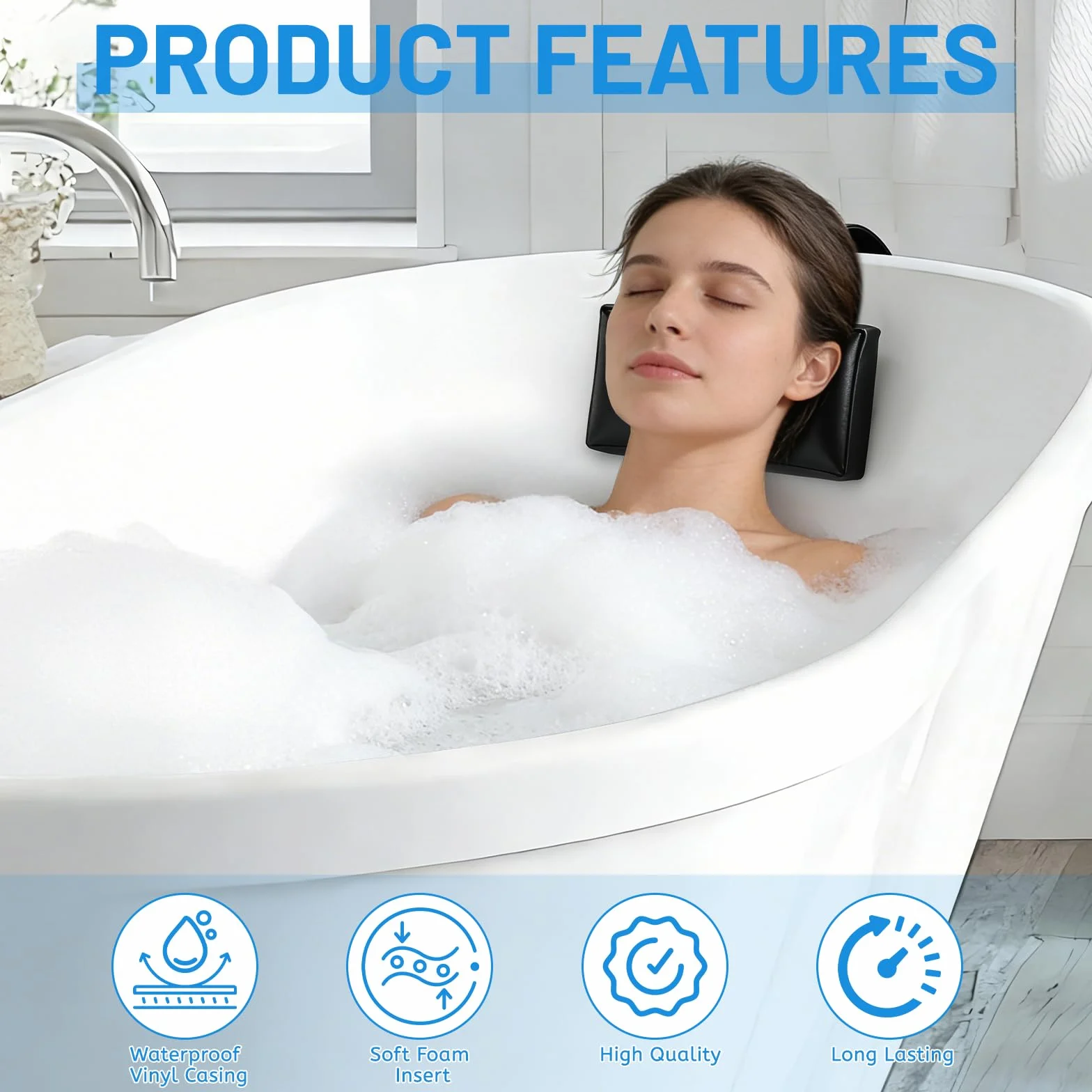 LALAGO Reposacabezas Rectangular para Hot Tub, Almohada Cervical Impermeable para Piscina, Negro, Accesorios Jacuzzi
