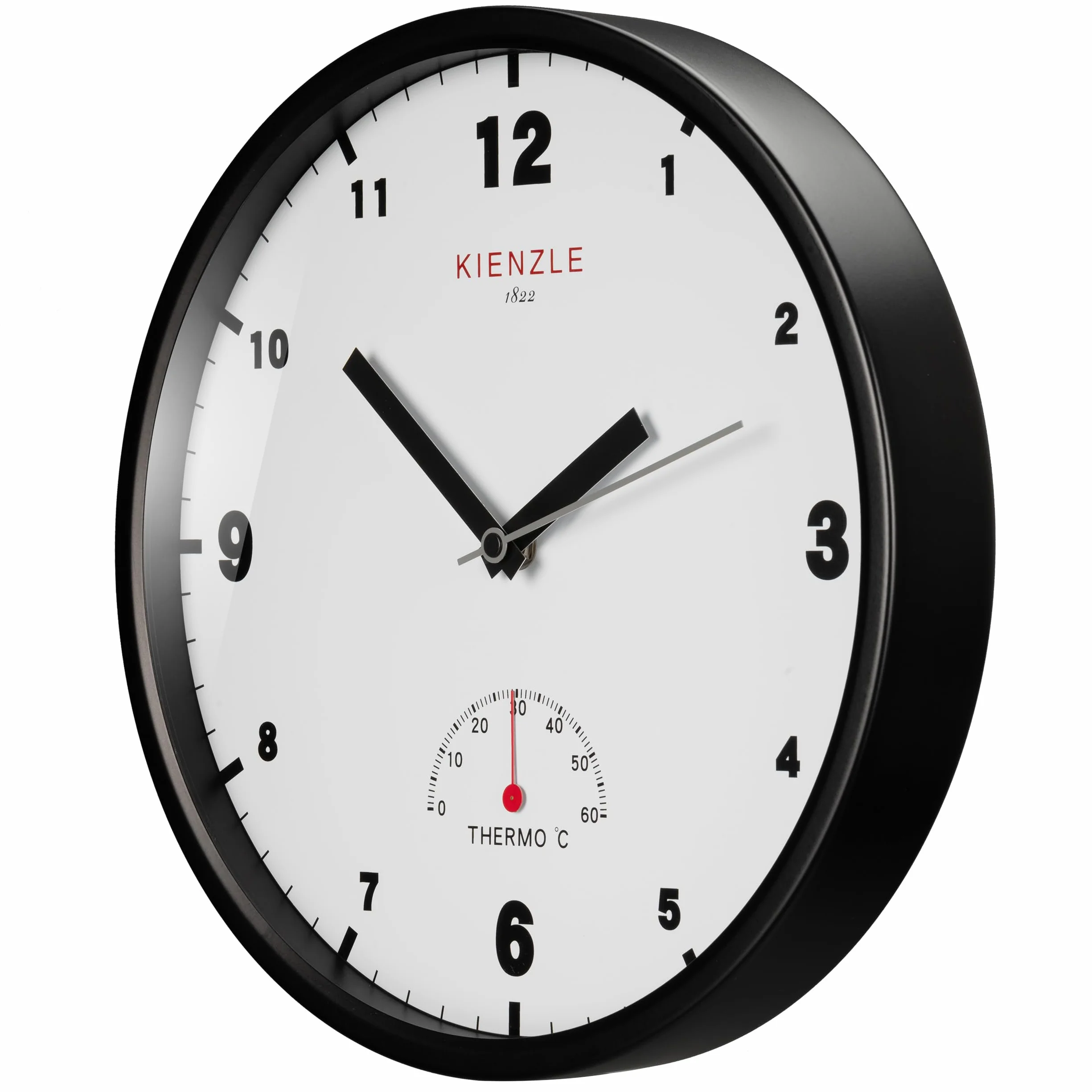 Kienzle Reloj de Pared radiocontrolado DCF Exterior Ø 30 cm con termómetro Resistente a Salpicaduras Marco de Acero