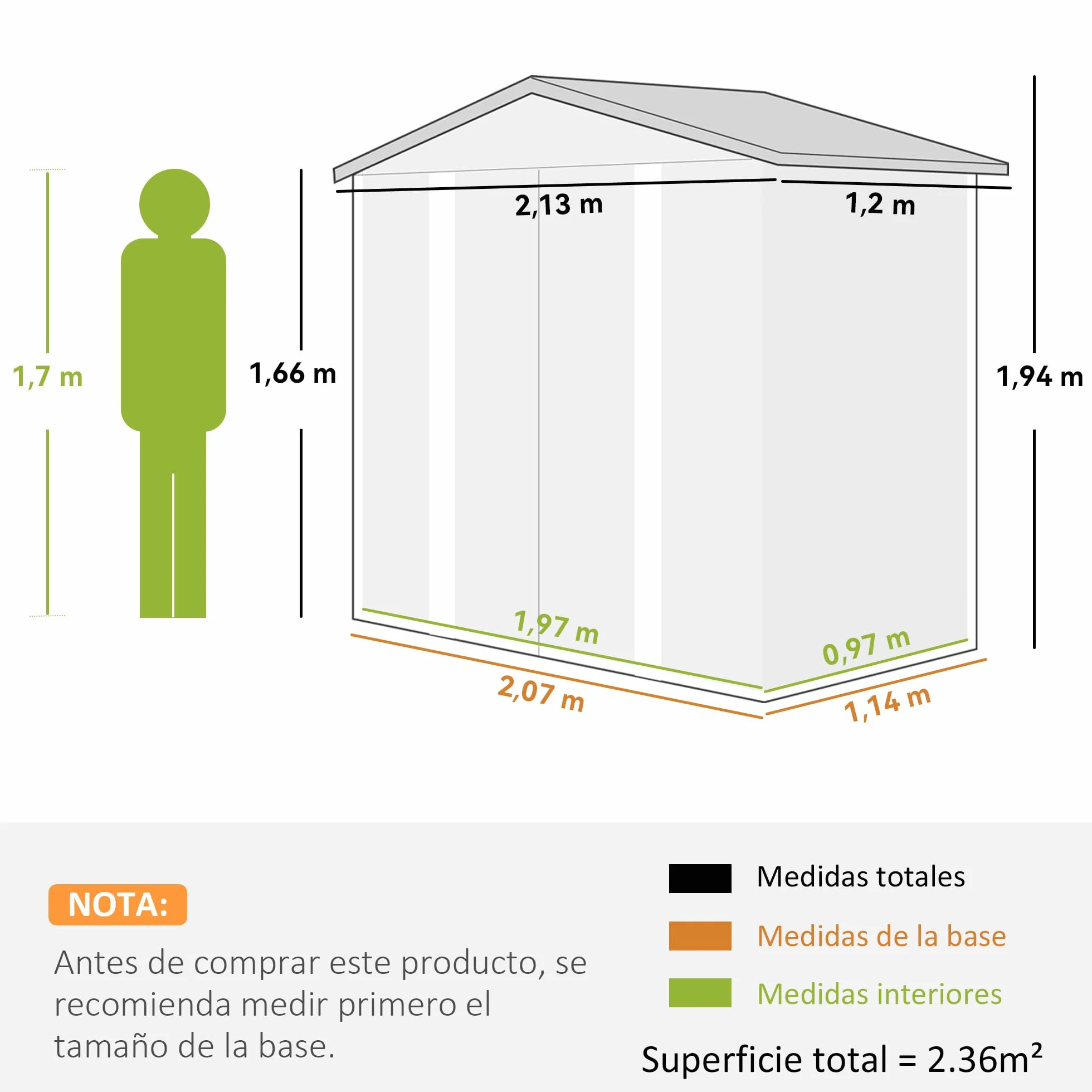 Outsunny Caseta de Jardín Exterior 2,36m² 213x120x194 cm Cobertizo con Base Refuerzo Puertas Correderas Dobles Candado Ventanas Verde Oscuro