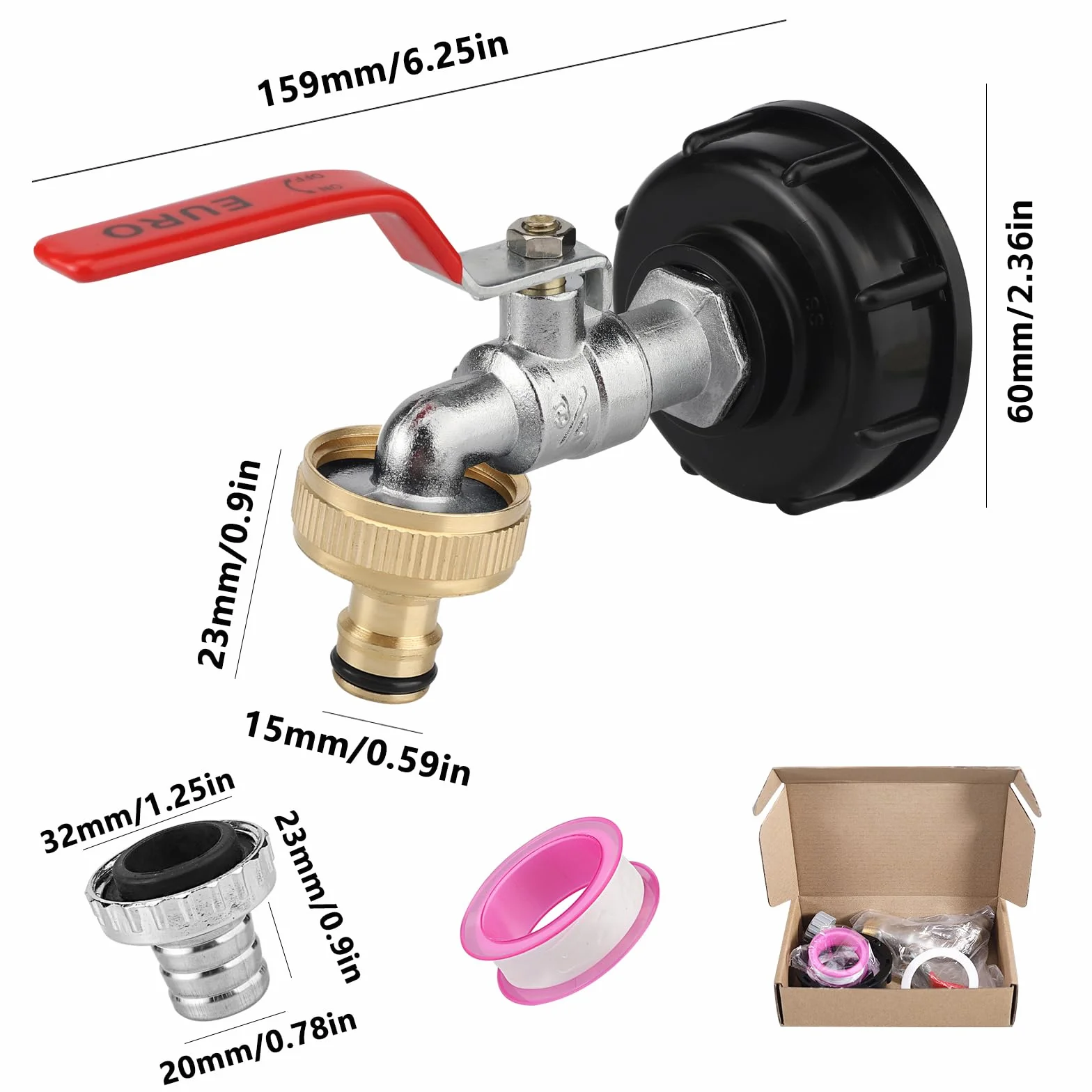 Grifo de drenaje IBC 3/4 pulgadas aleación, adaptador para tanque agua 1000L lluvia cisterna