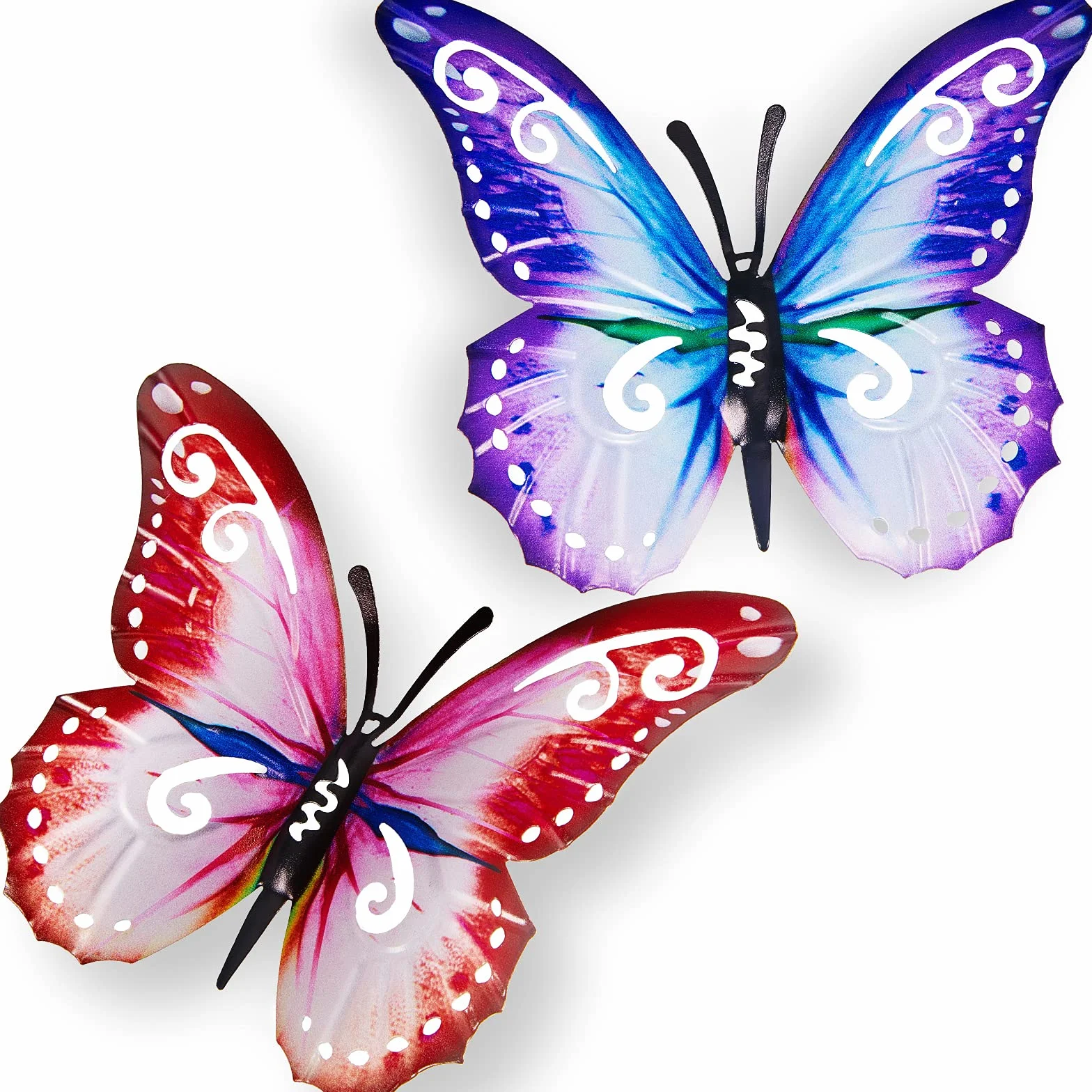 Mariposas de Metal Grandes para Exteriores Decoraciones de Jardín Arte de Pared 27 x 22 cm Rosa y Azul
