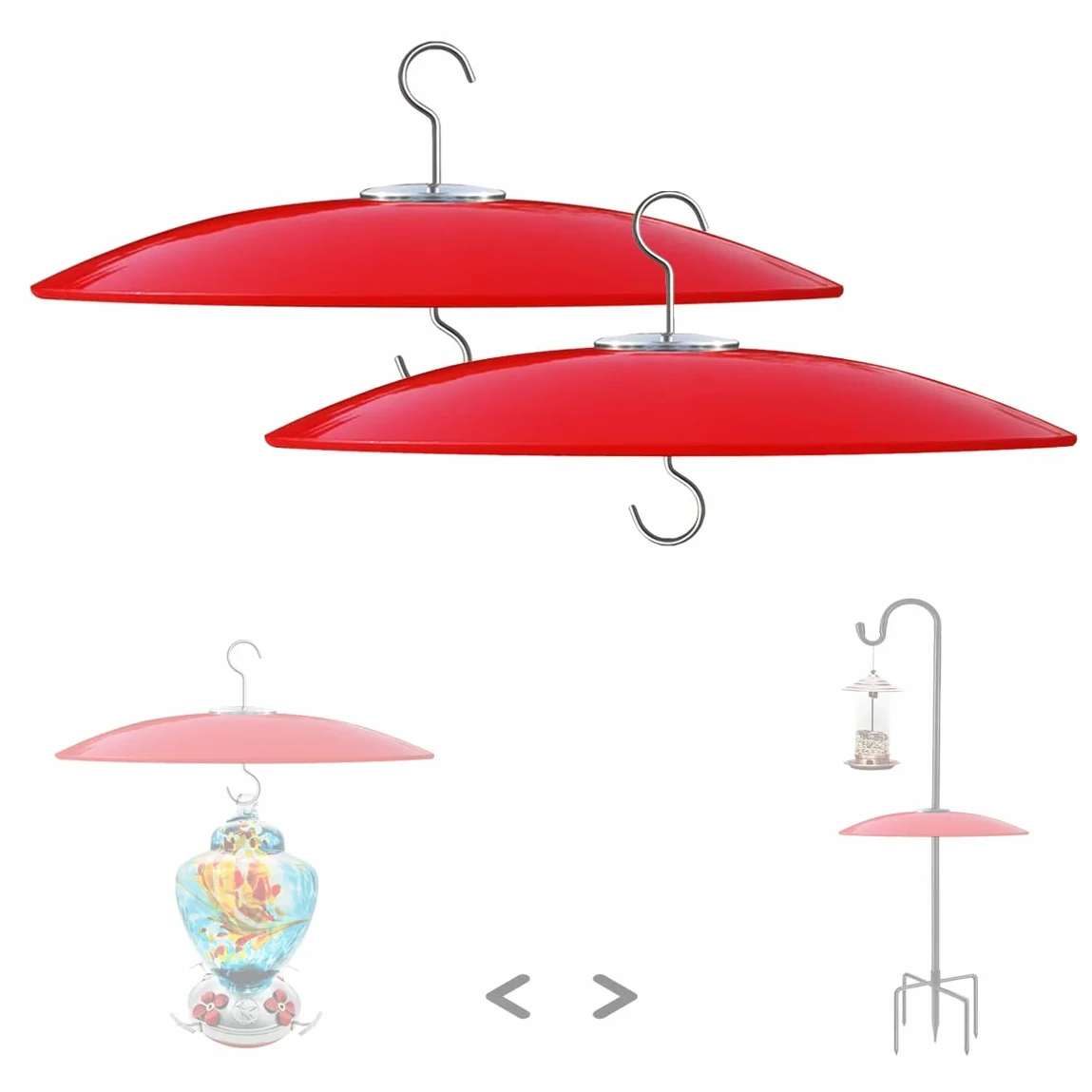 Deflector de ardilla de vidrio para comederos de pájaros, 2 unidades, color rojo de 13 pulgadas, gran cúpula protectora para colgar contra el clima, 33 cm de diámetro