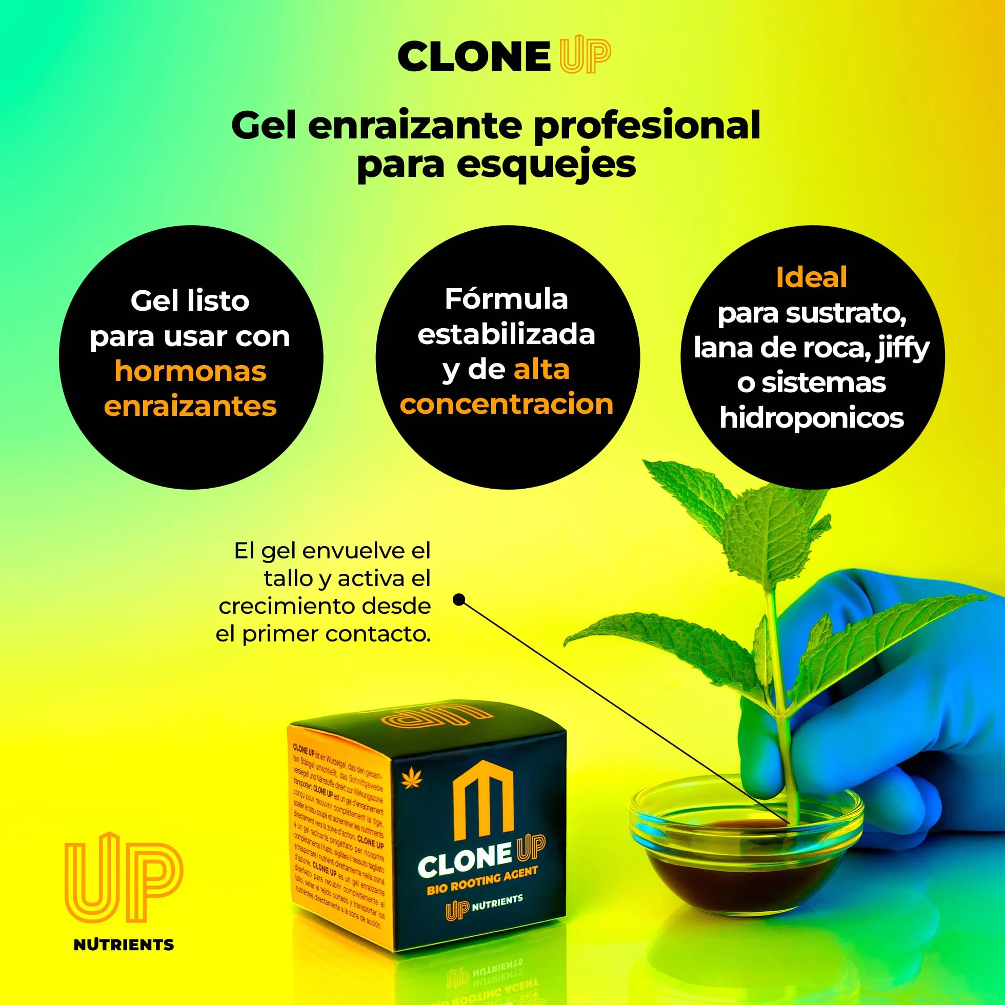 UP NUTRIENTS Gel Estimulador de Raíces Clone Up 70 ml Enraizante Orgánico para Esquejes