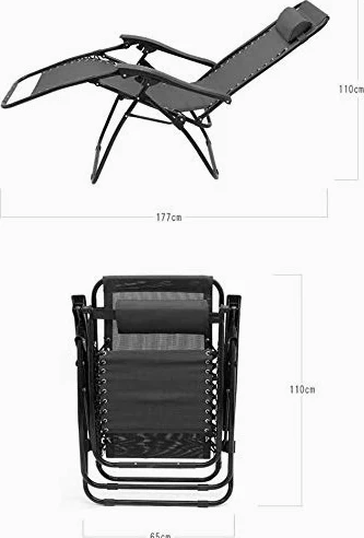 Genérico Tumbona reclinable para Interior/Exterior, Tumbona de Camping, Silla reclinable de jardín con reposacabezas Acolchado Ajustable (Negro).