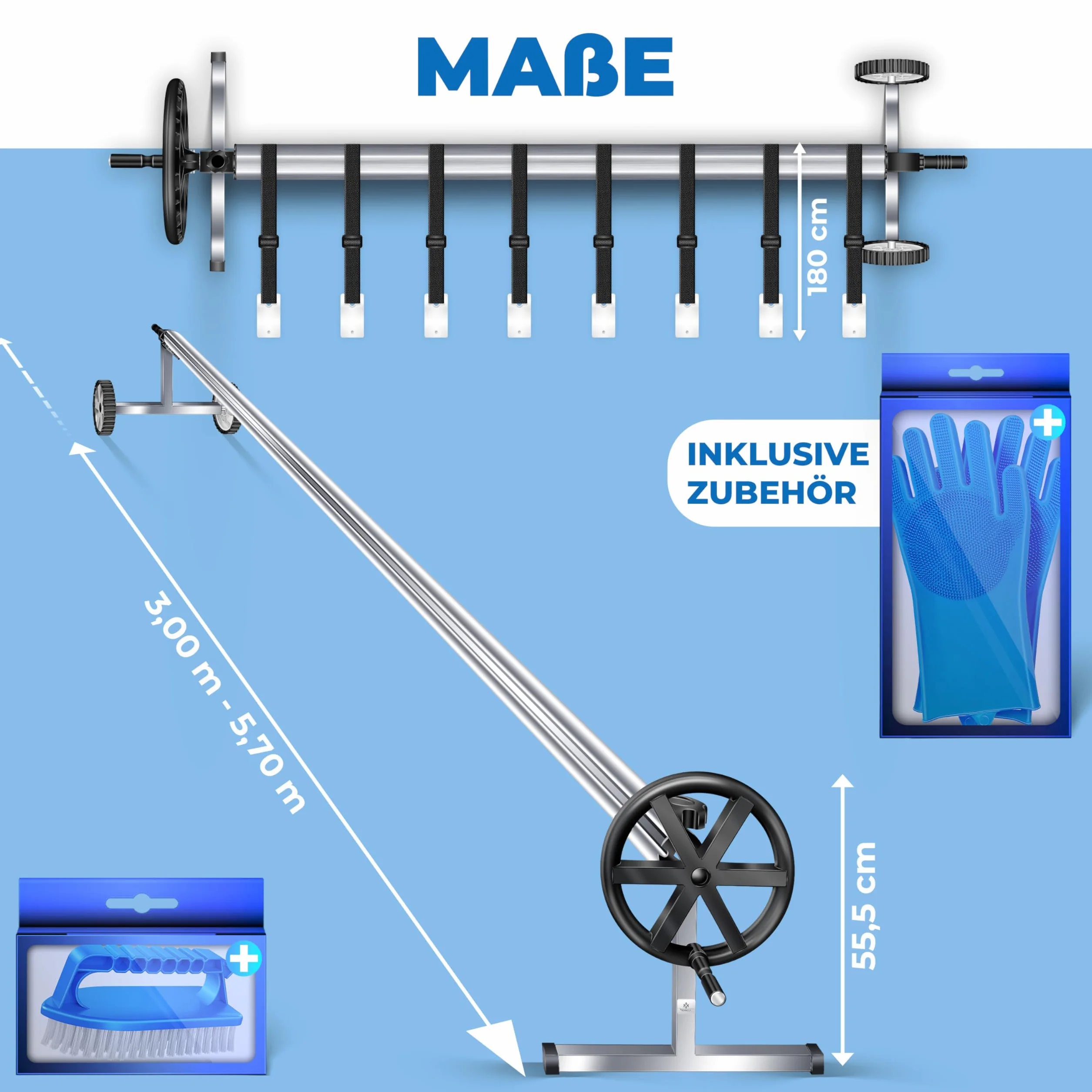 KESSER Enrollador de Piscina Premium 3-5,70 m con Ruedas para Lona Solar
