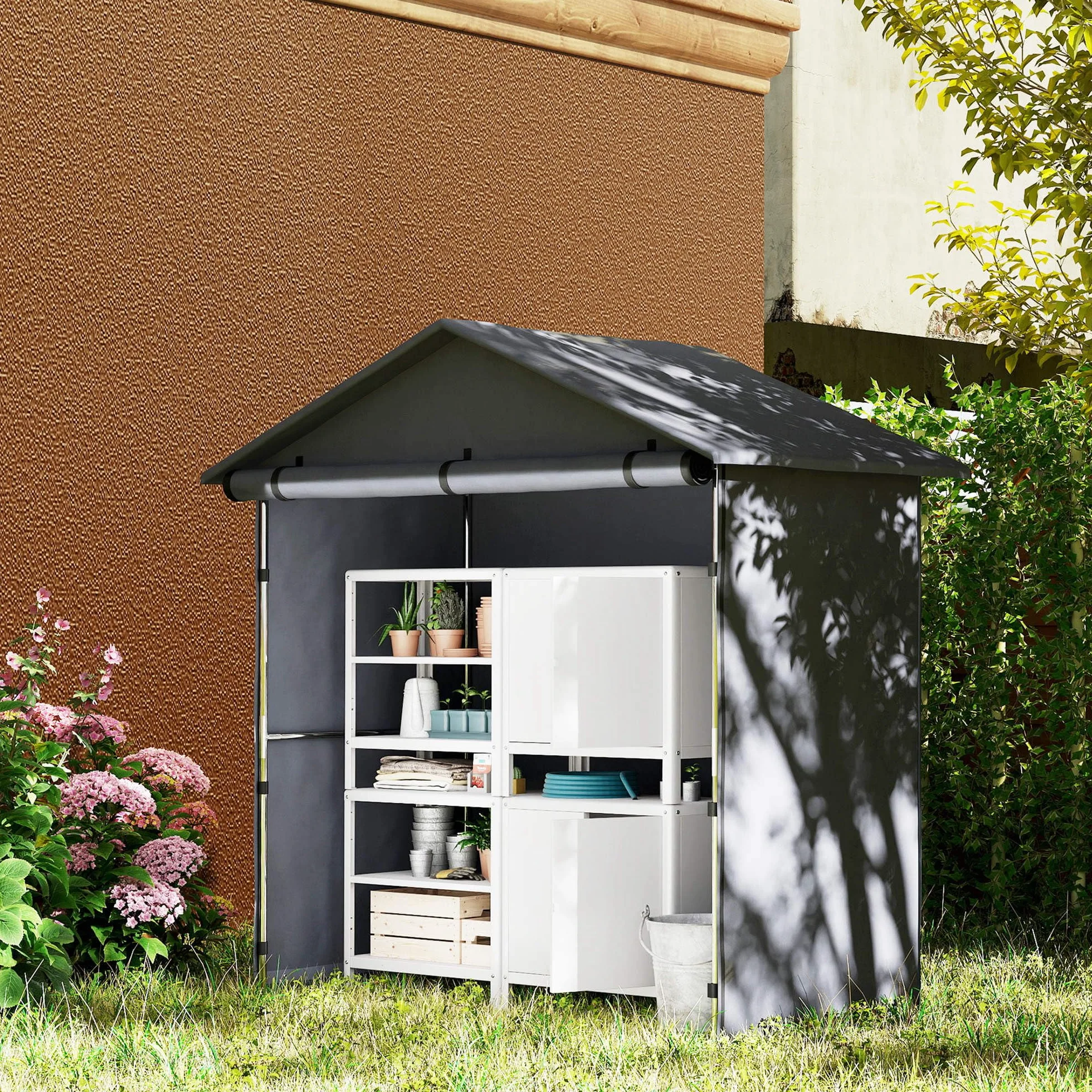 Outsunny Carpa Garaje 1,1x2 m Entrada Enrollable Acero Galvanizado Oxford 420D UV30+ Gris Oscuro