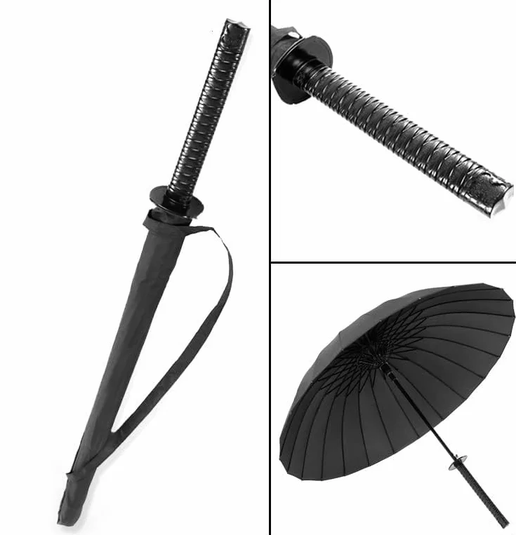 Paraguas Samurái Mango Largo Espada Creativo Impermeable A Prueba de Viento