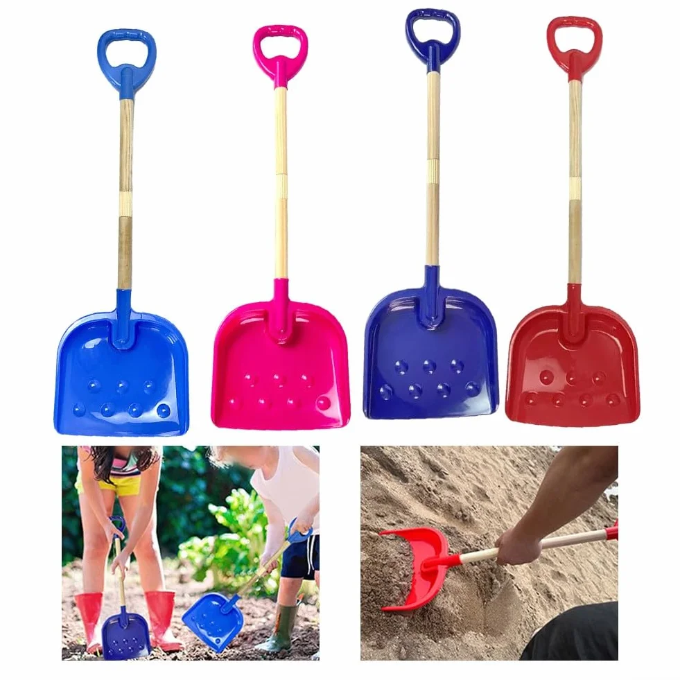 Pala de nieve para niños, pala de mango de madera, herramienta de longitud ajustable, equipo de invierno para niños, pala de plástico ligera, equipo de juego al aire libre, excavación de