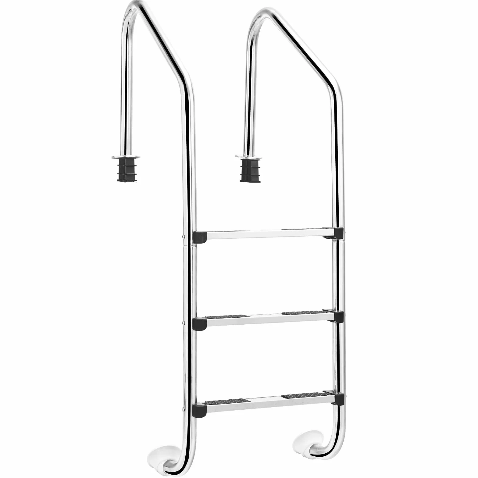 LIFEZEAL Escalera de Piscina 3 Peldaños Acero Inoxidable 304 Forma U Antideslizante Pasamanos Curvo