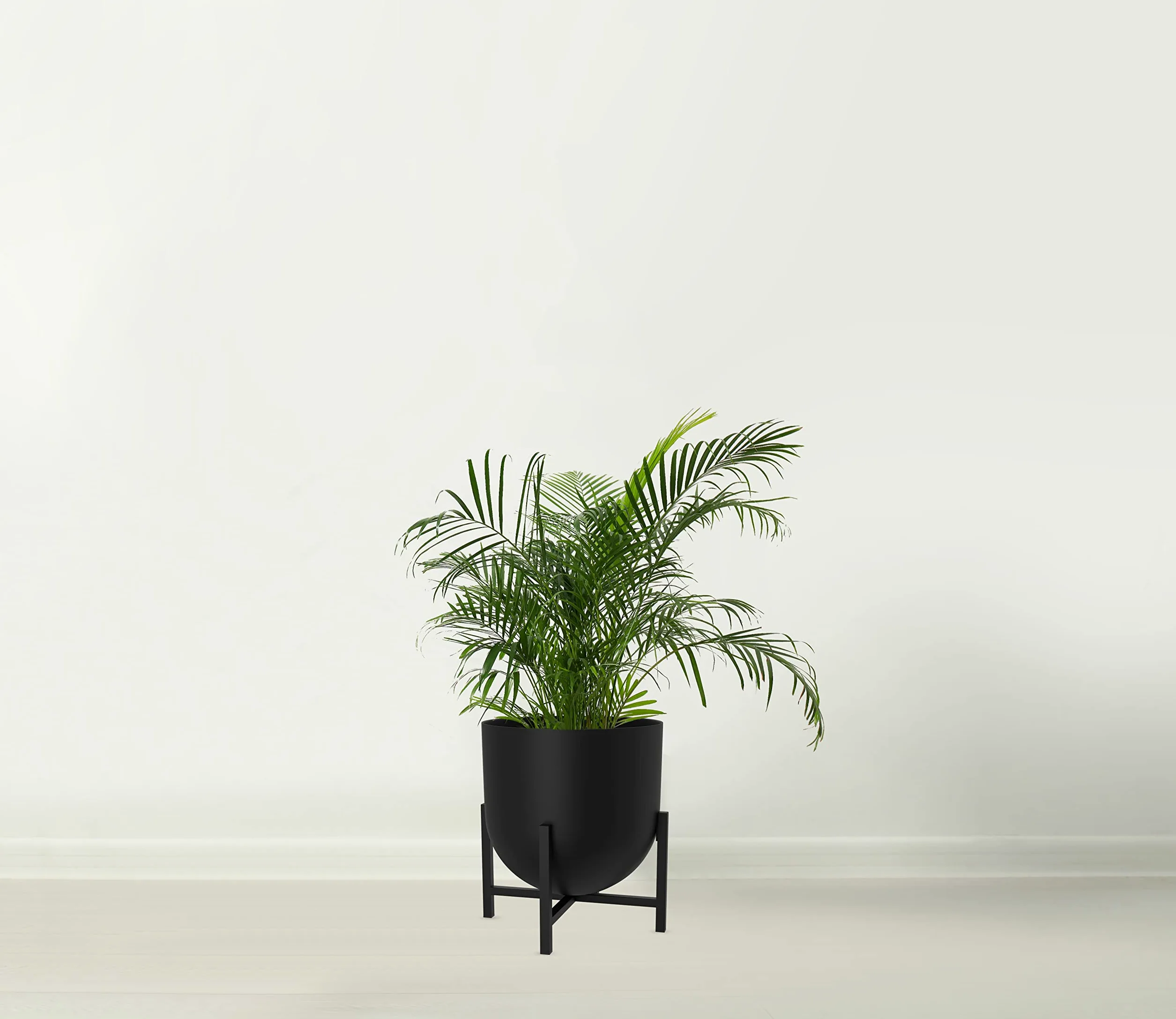 Olly & Rose Maceta con soporte para plantas – Maceteros de metal para interior, maceta grande (negro, 22 cm)