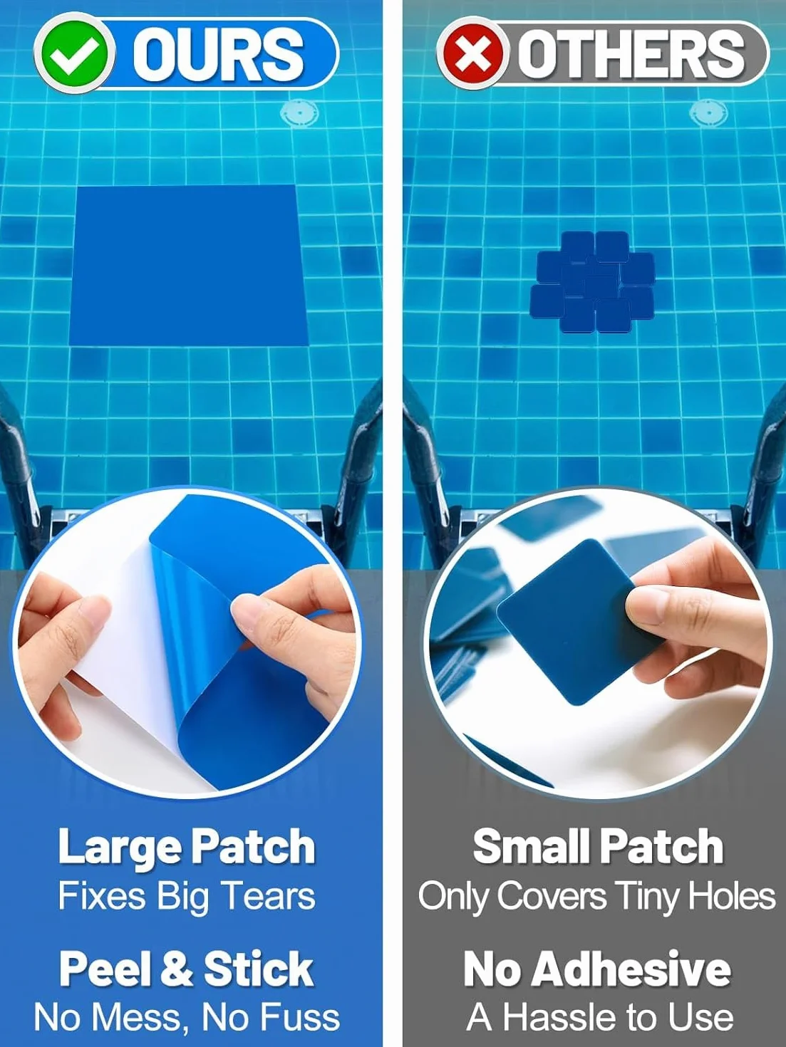 Parches Piscina Autoadhesivos Reparación 2.8FT x 2FT Impermeables PVC Pool Liner Patch
