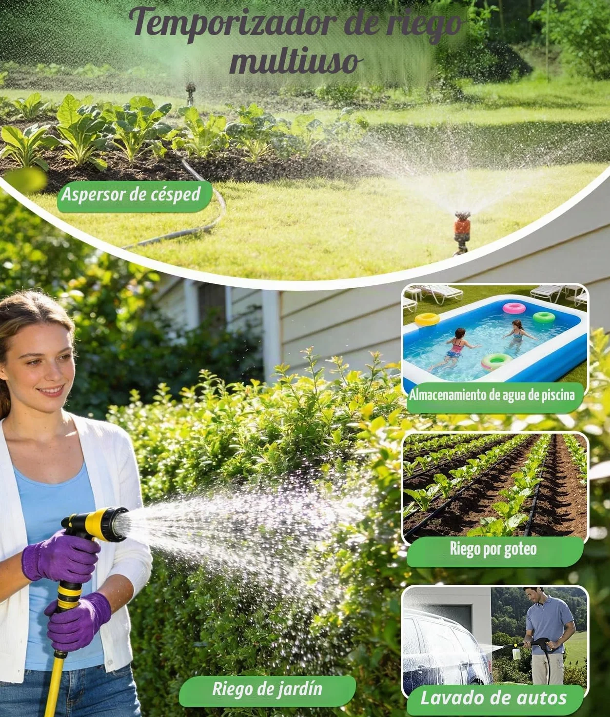 WADEO Programador de riego 2 Salidas, latón, Pantalla LCD, Temporizador de Agua automático/Manual/retardo por Lluvia