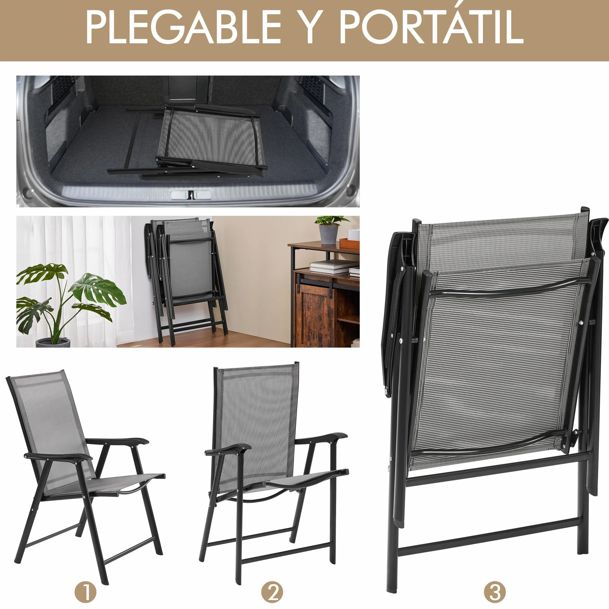 Yaheetech Conjunto Jardín Exterior 2 Personas 2 Sillas Plegables Mesa 70cm Diámetro Orificio Sombrilla