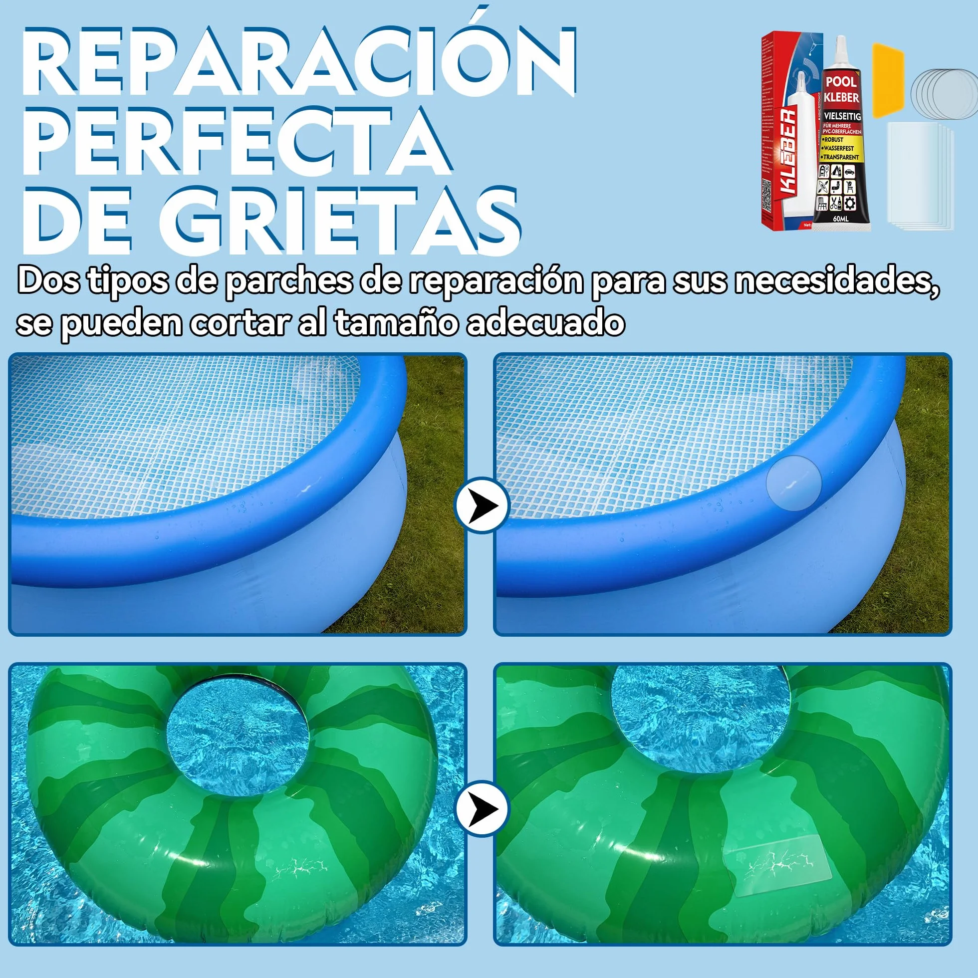 Pegamento para Piscinas Desmontables y Liners, Adhesivo PVC para Reparar Artículos Inflables