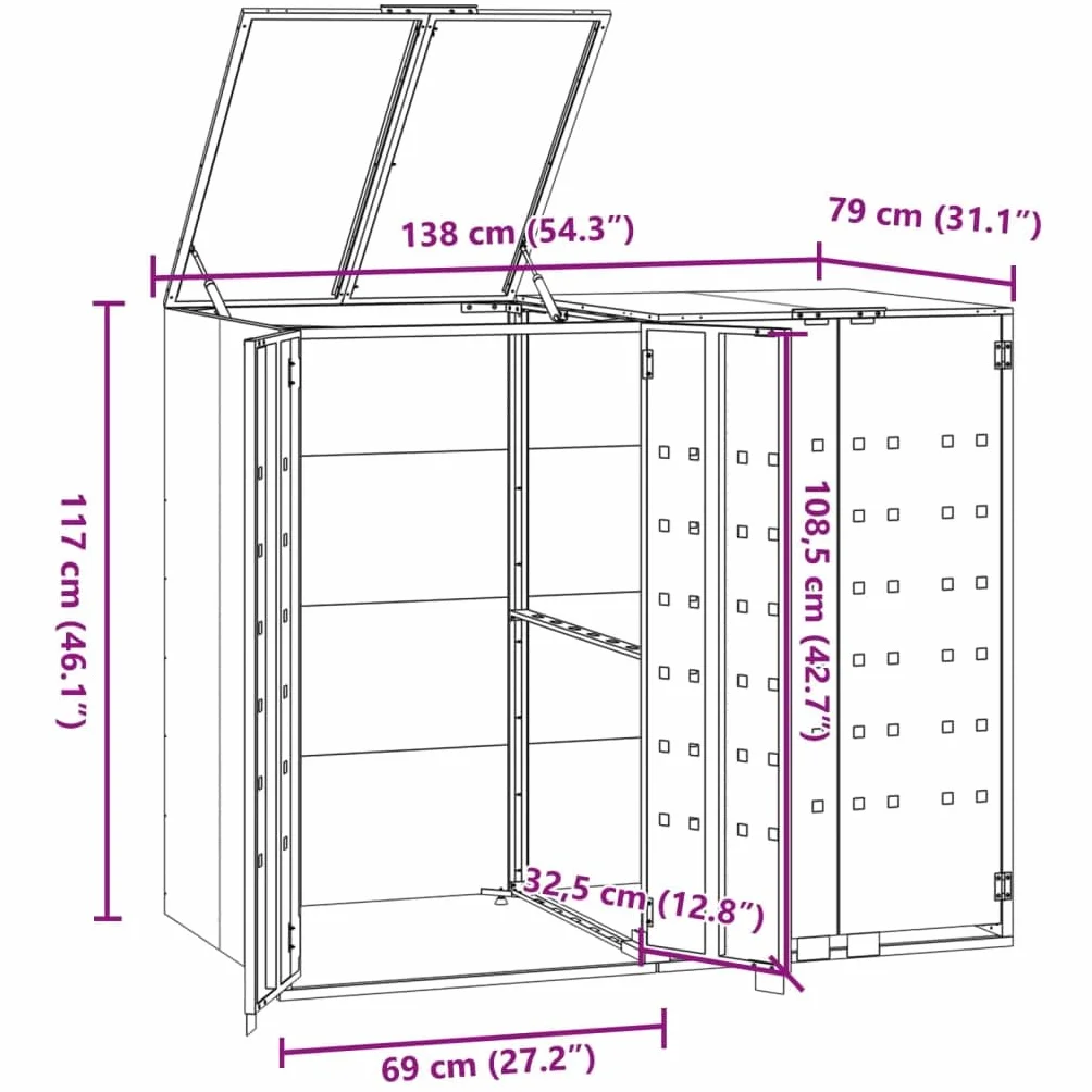 IKAYAA Cobertizo para Cubos de Basura Exterior 240L Gris Antracita 138x79x117 cm Metal para 2 Cubos con Tapa Resorte de Gas