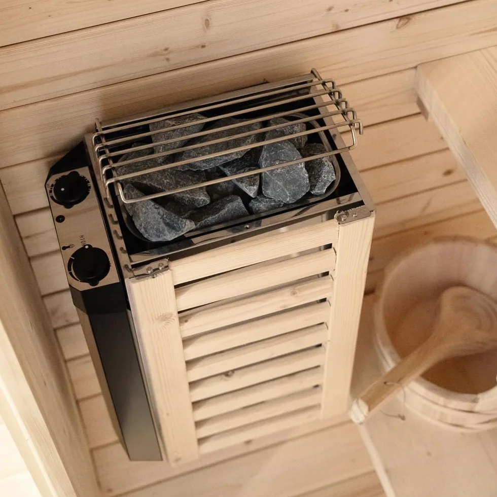 Home Deluxe Sauna de Exterior Cube S - Dimensiones: Aprox. 194 cm x 120 cm, Madera: Madera de Abeto - Incl. Calefactor de Sauna y Accesorios de Sauna I Sauna de jardín, Sauna de Exterior, Barril de