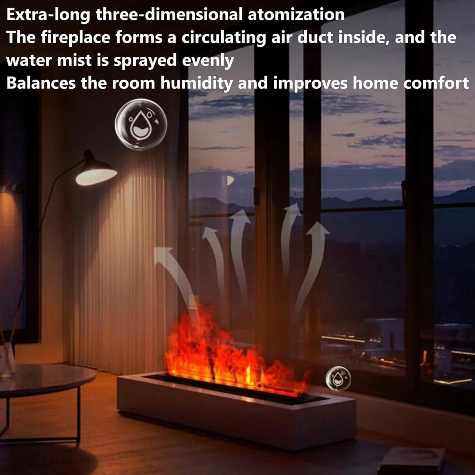 Chimenea de Vapor de Agua 3D, Humidificador Control Táctil/Remoto 100cm, Efecto de Llama 3D