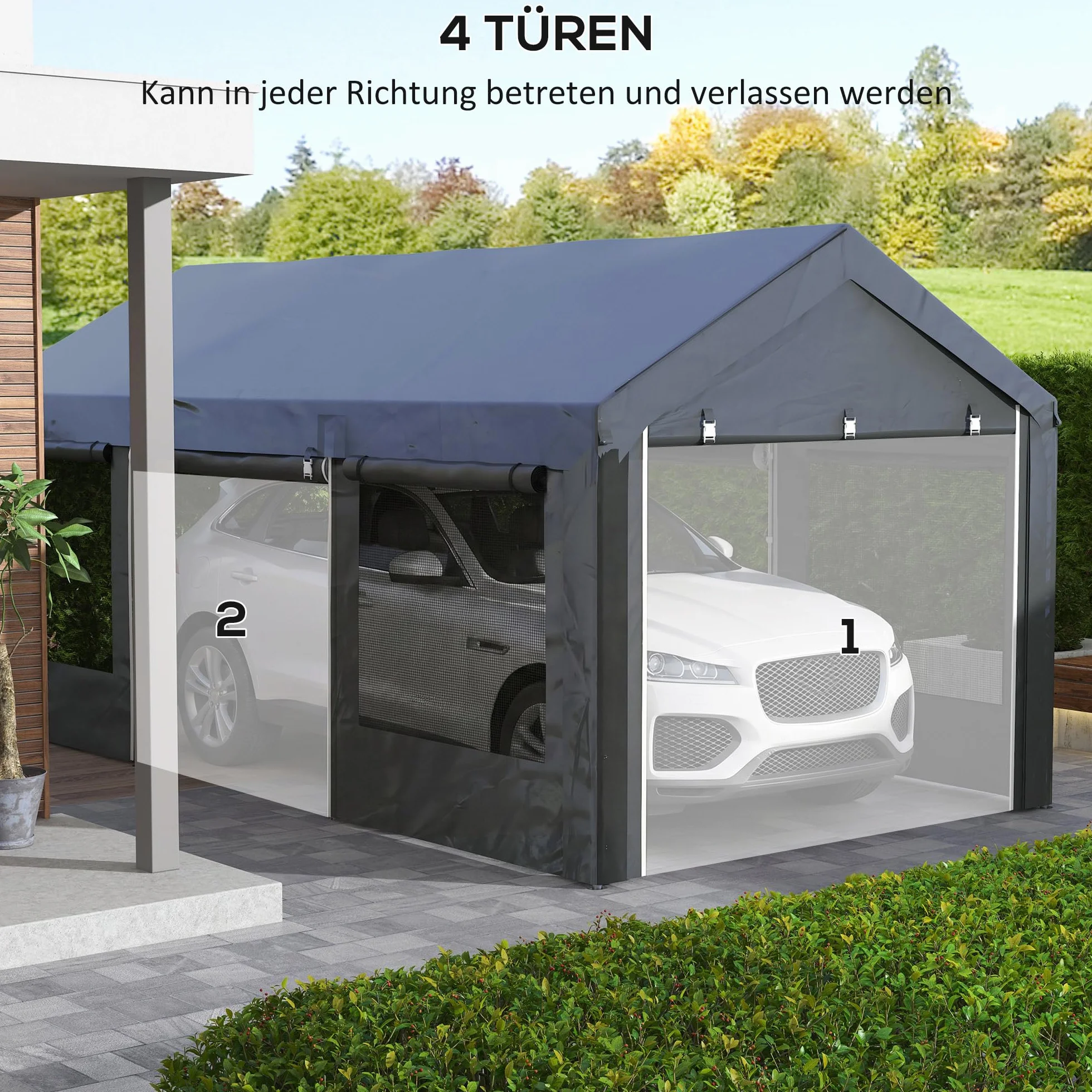 Outsunny Carport 6x3 m Garaje Regulable en Altura Toldo para Coche con Ventanas de Rejilla Acero Gris Oscuro