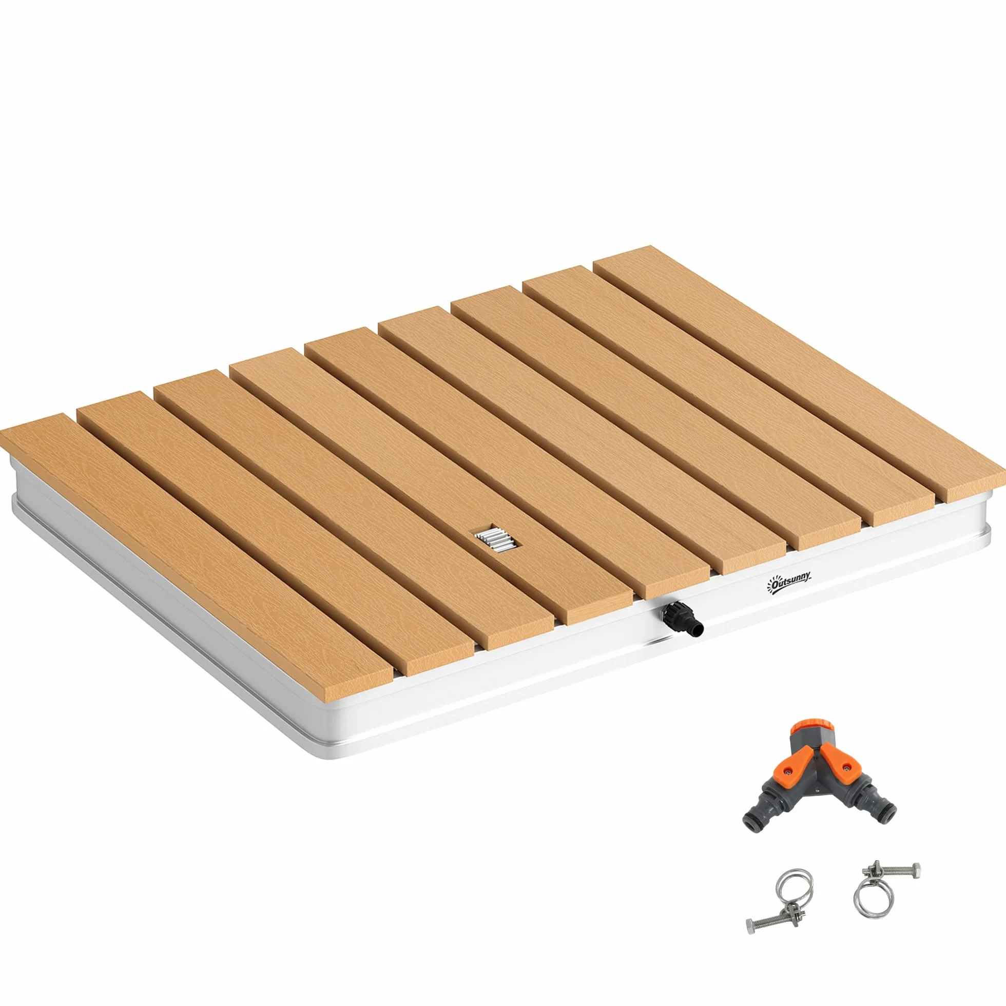 Outsunny Ducha de Jardín Portátil 70,5x55 cm Exterior Suelo Altura Ajustable 4 m Aluminio Resistente Agua Rayos UV Heladas Camping Piscina Playa