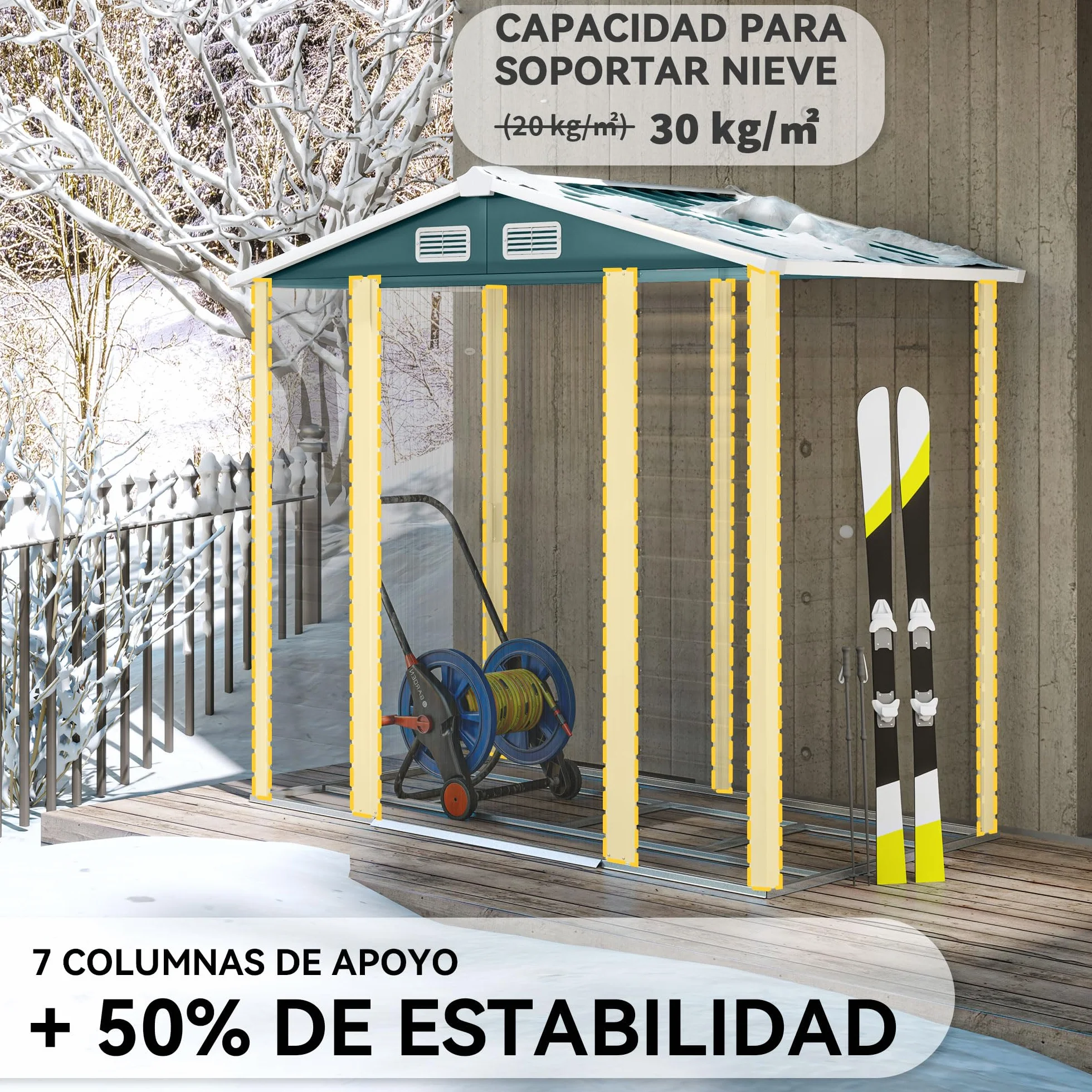 Outsunny Caseta de Jardín Exterior 2,36m² 213x120x194 cm Cobertizo con Base Refuerzo Puertas Correderas Dobles Candado Ventanas Verde Oscuro