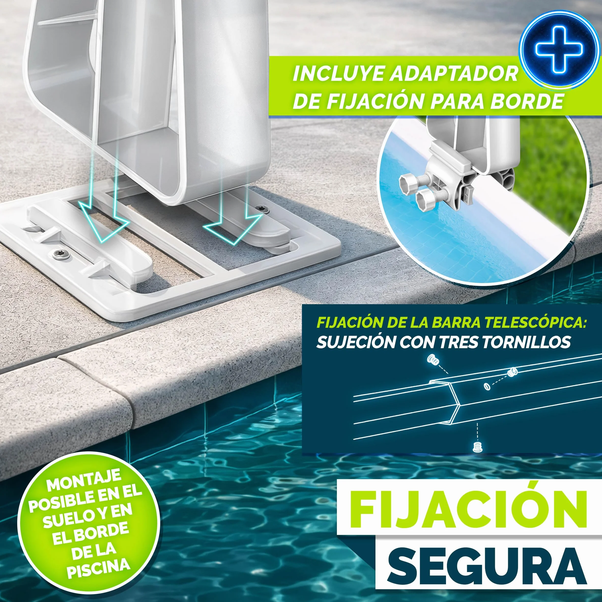 Tillvex Enrollador de Cubiertas para Piscinas 1,05-6,15 m con Termómetro Sistema Móvil de Enrollado para Lonas Láminas Solares