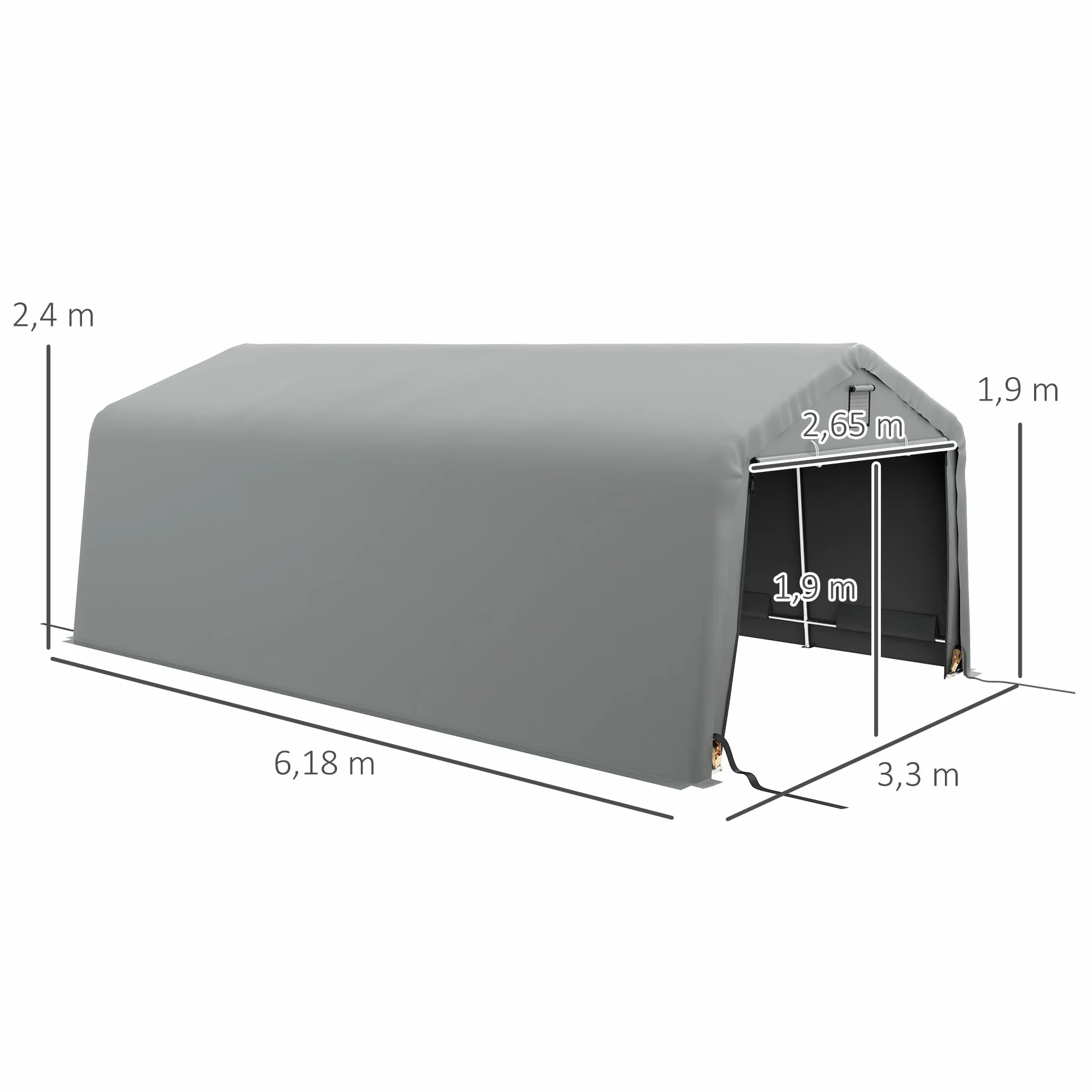 Outsunny Cobertizo portátil independiente 6,2x3,3x2,4 m acero galvanizado PE 150 g/m² impermeable anti-UV