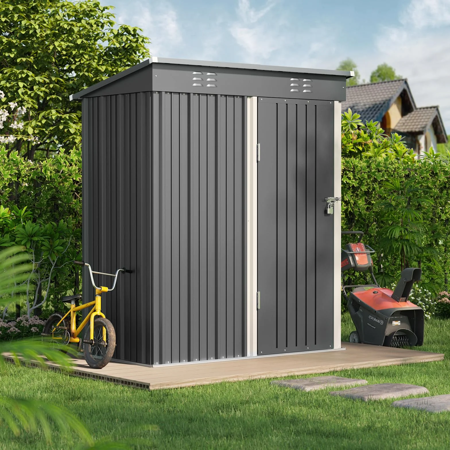 Bealife Caseta Jardín Exterior Metálico Almacenaje Puerta Corrediza 180x162x95cm Gris