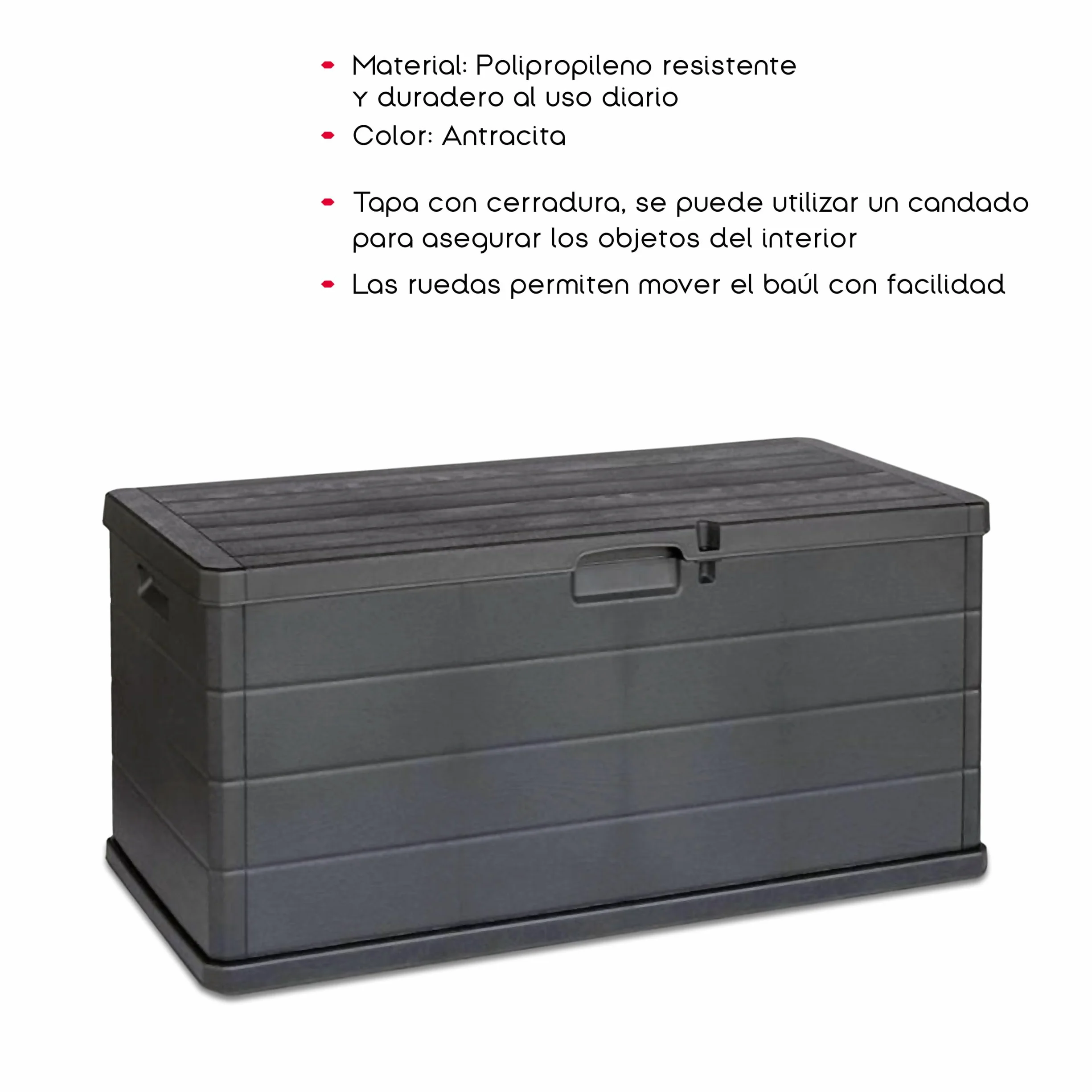 Baul Almacenaje Exterior Polipropileno Antracita 340 Litros 118x59x57 cm Tapa Cerradura
