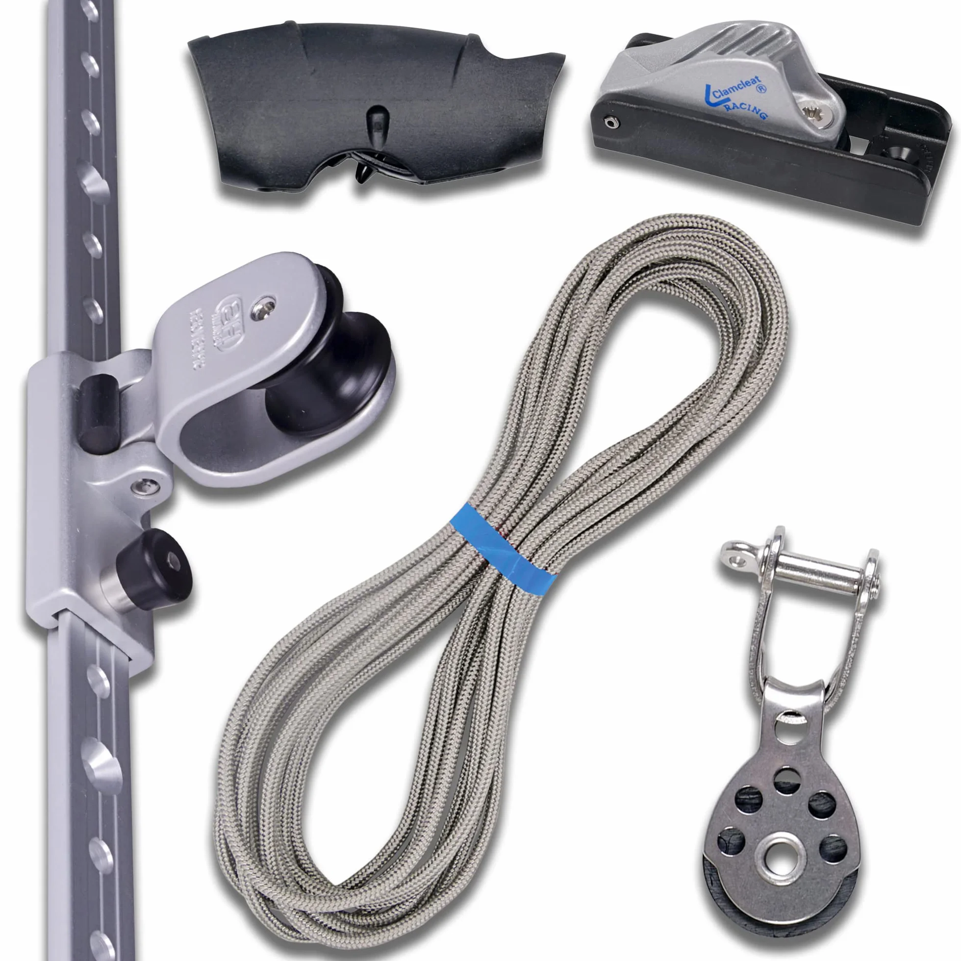 Toldoro® Set de ajuste de altura para toldos para postes, postes y postes de madera/toldo, polea de polea inoxidable y duradero