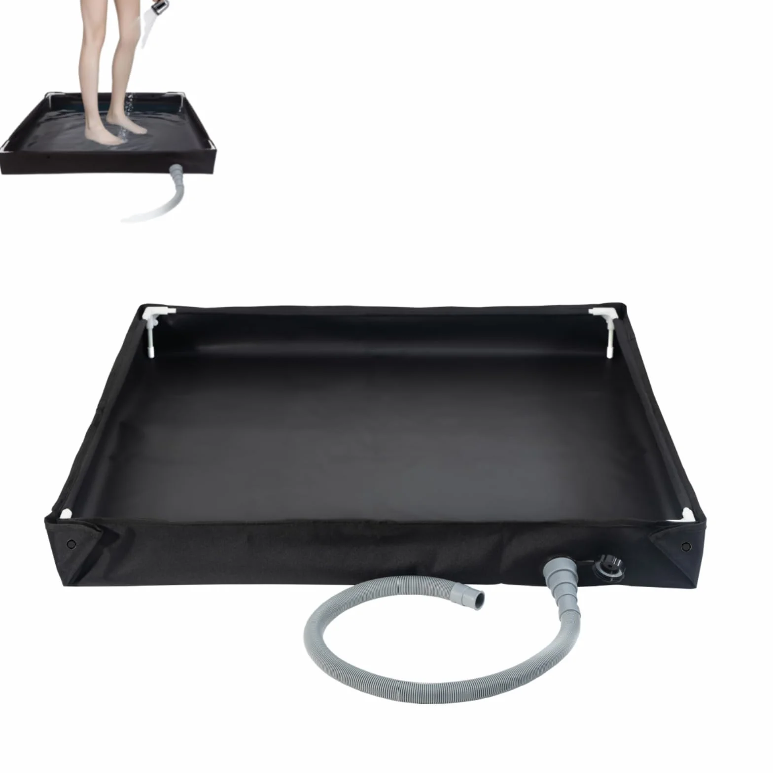 Plato de ducha portátil 2 en 1 plegable 80x80x10 cm para camping resistente al agua