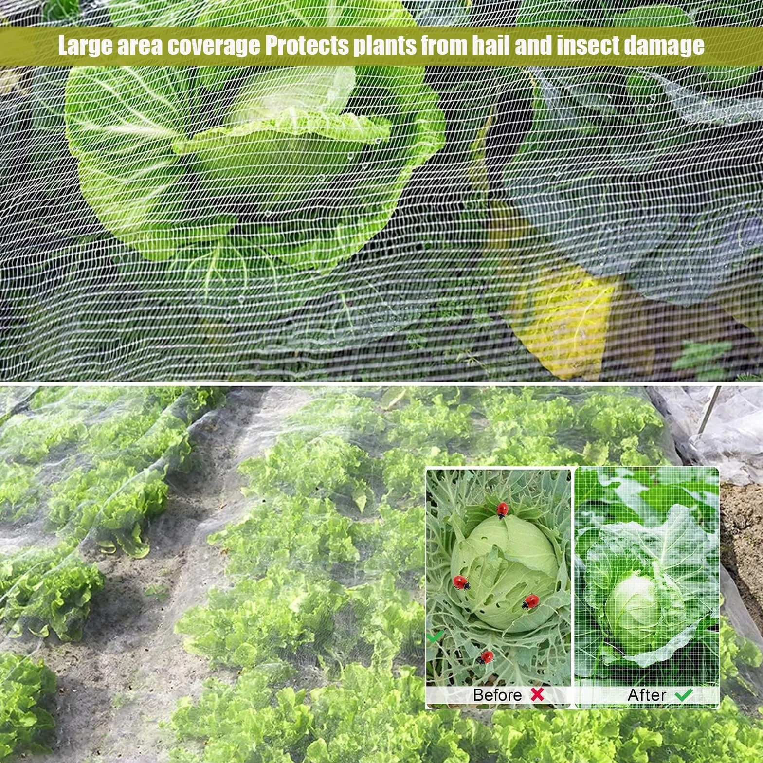 Red de protección para jardín, malla duradera antigranizo, antipájaros para plantas, verduras y árboles frutales, barrera versátil contra plagas y clima