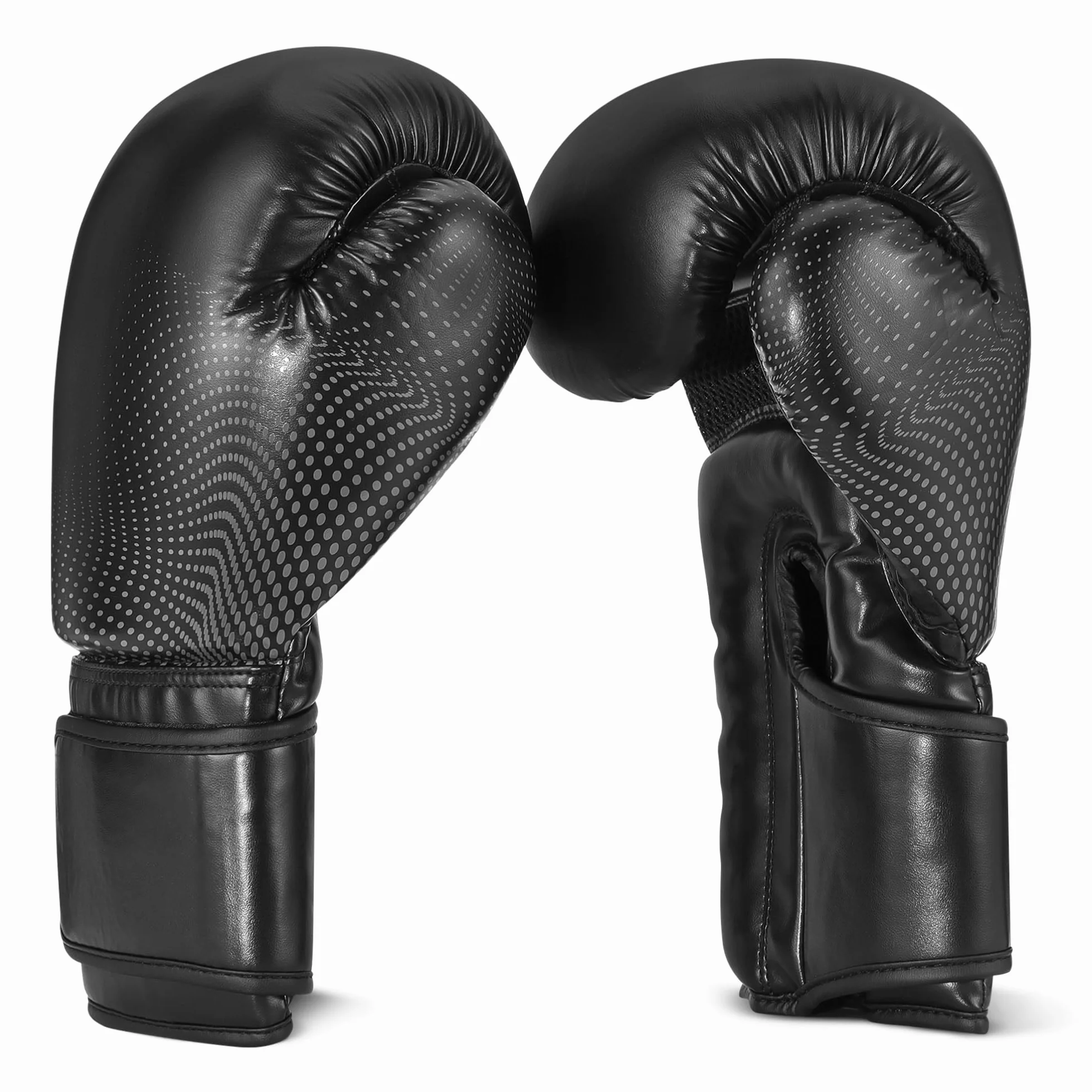 Amazon Basics Guantes de Boxeo de Cuero Sintético para Entrenamiento, Sparring, MMA, Muay Thai - Negro